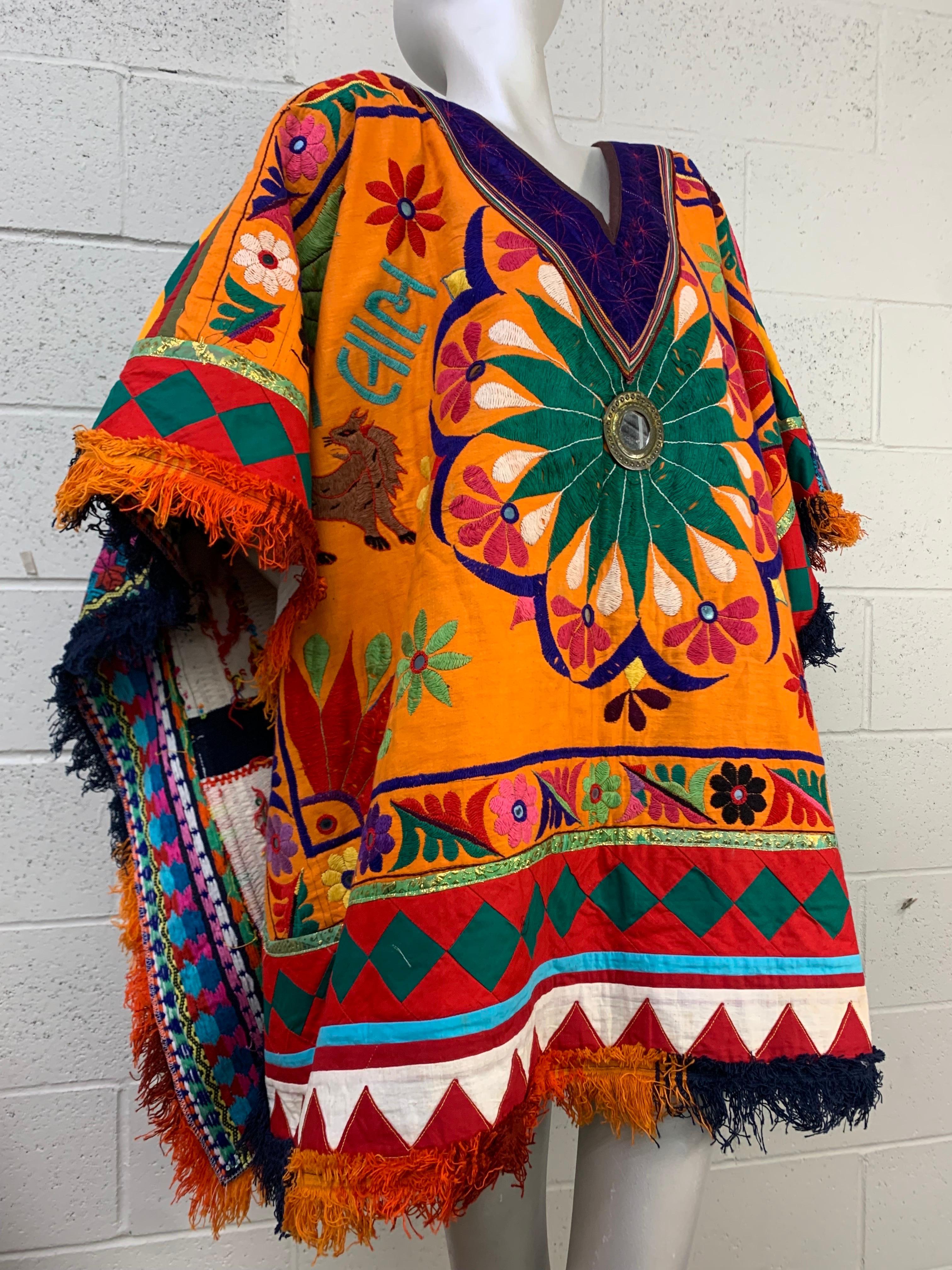 Torso Creations Art-To-Wear Woven & Embroidered Sarape  Poncho in Vivid Colors For Sale 7