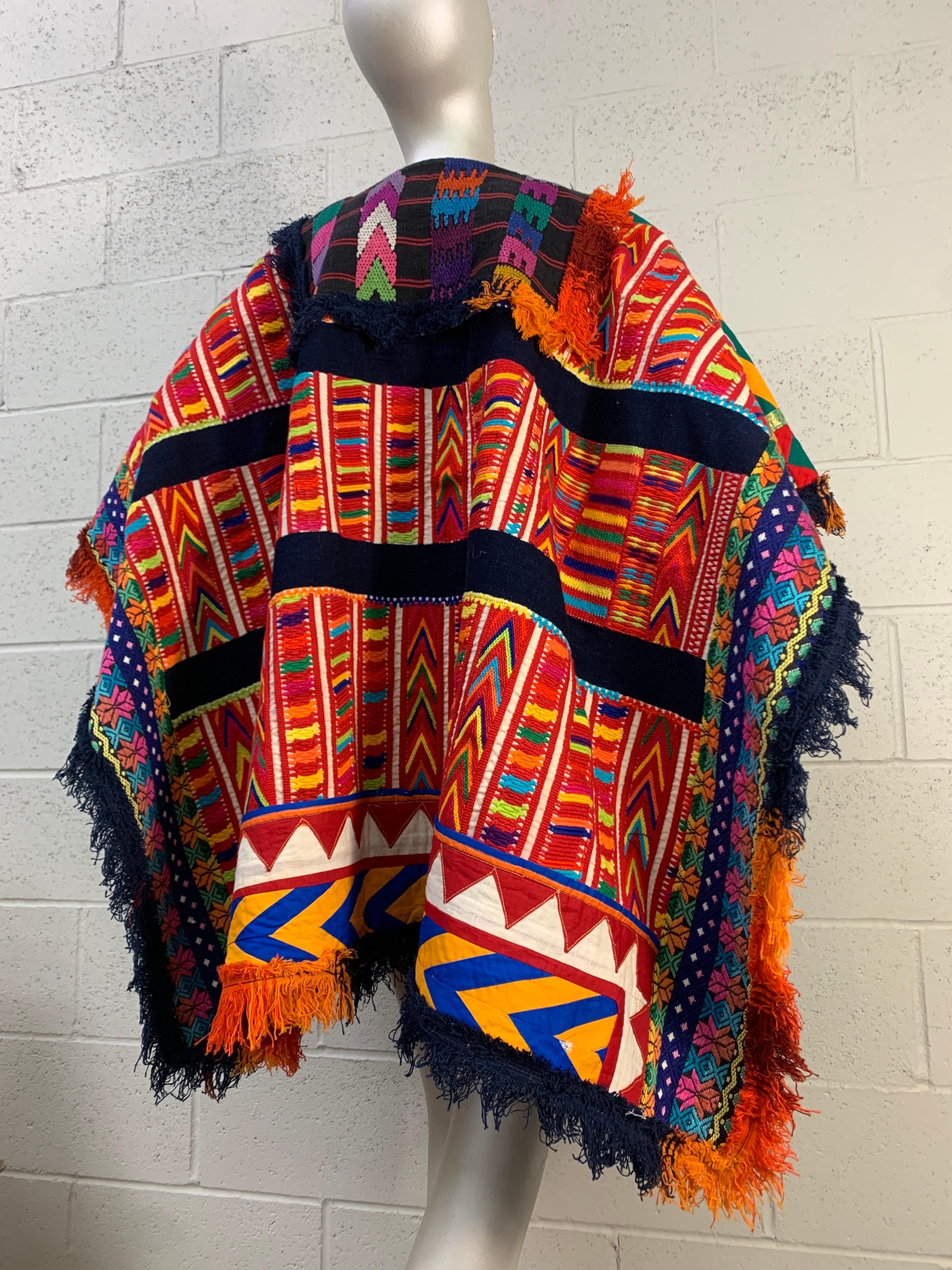 Torso Creations Art-To-Wear Woven & Embroidered Sarape  Poncho in Vivid Colors In Excellent Condition For Sale In Gresham, OR