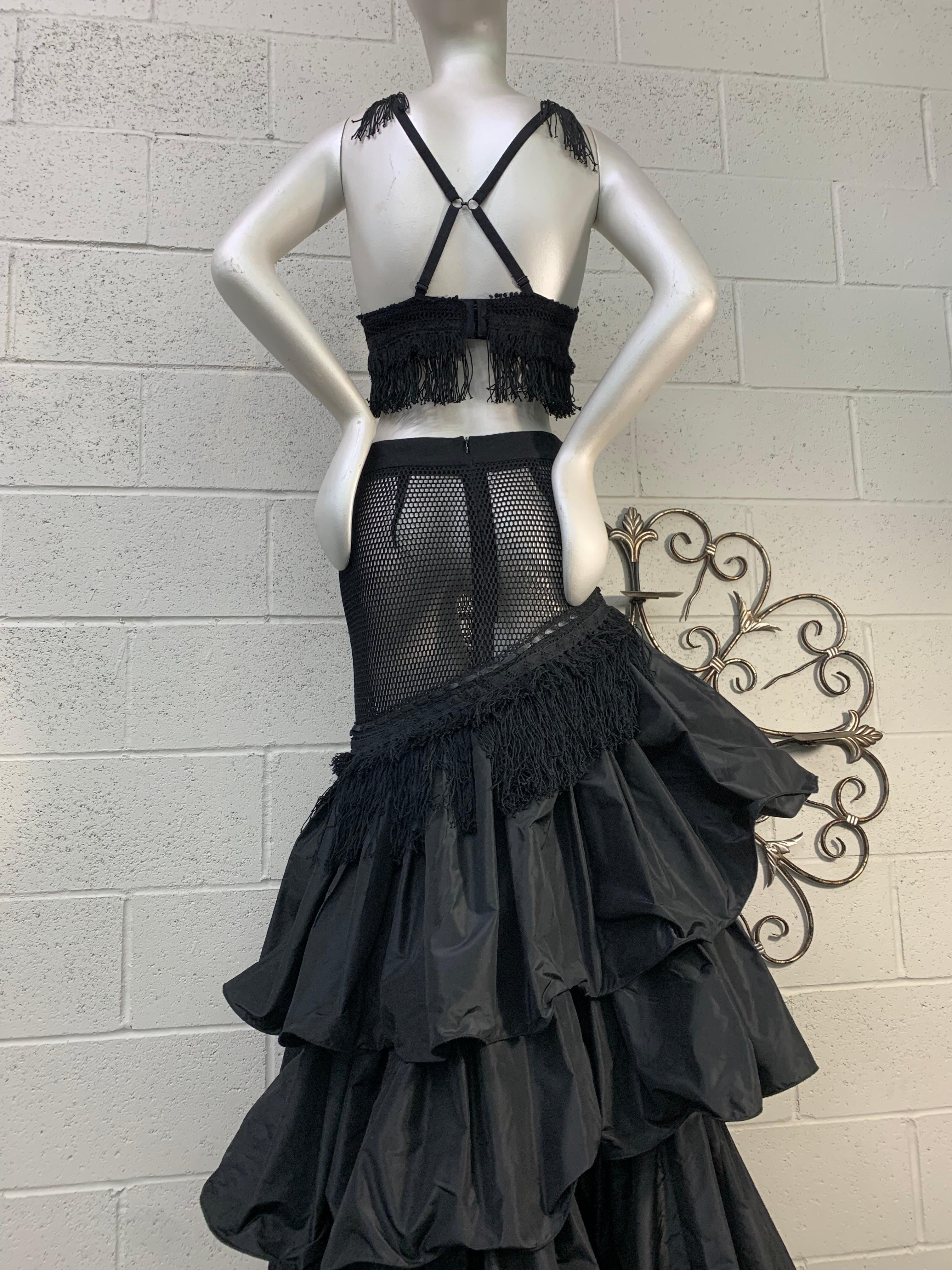 Torso Creations Schwarzes 2-teiliges gestuftes Flamenco-Kleid & Oberteil aus Fischnetz und Seidentaft im Angebot 6