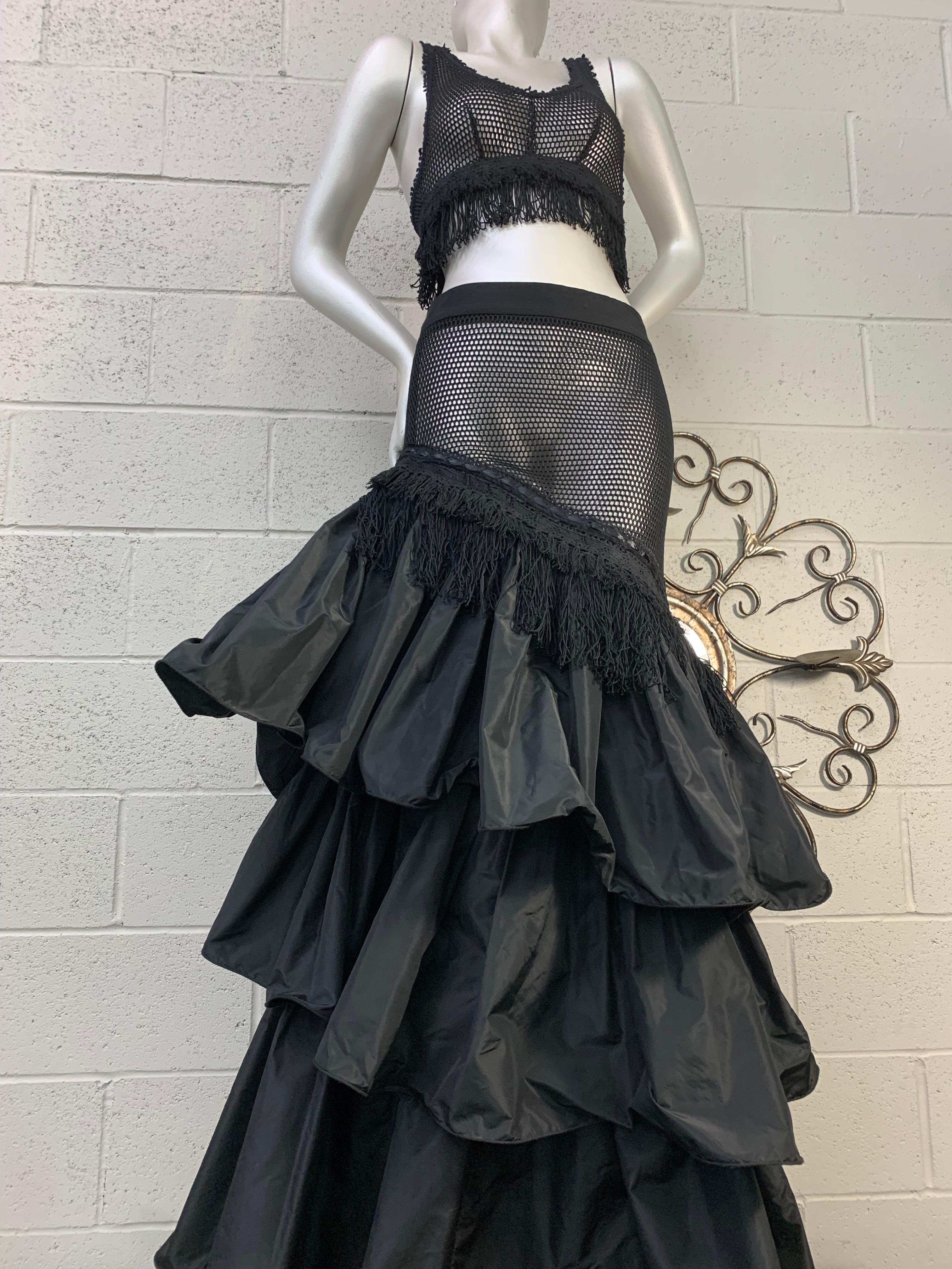 Torso Creations Black 2-Piece Fishnet & Silk Taffeta Tiered Flamenco Gown & Top For Sale 7