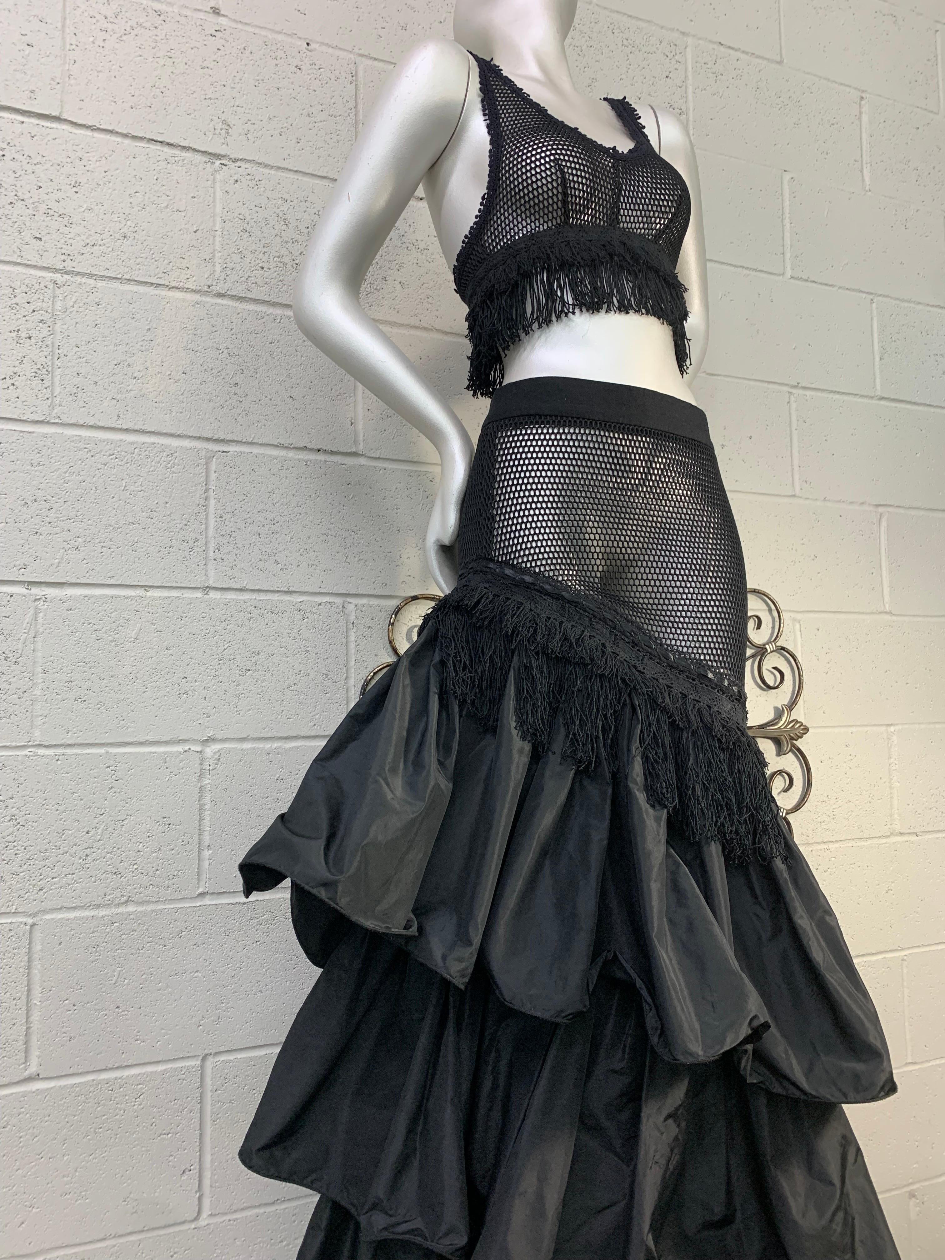 Torso Creations Schwarzes 2-teiliges gestuftes Flamenco-Kleid & Oberteil aus Fischnetz und Seidentaft im Angebot 9