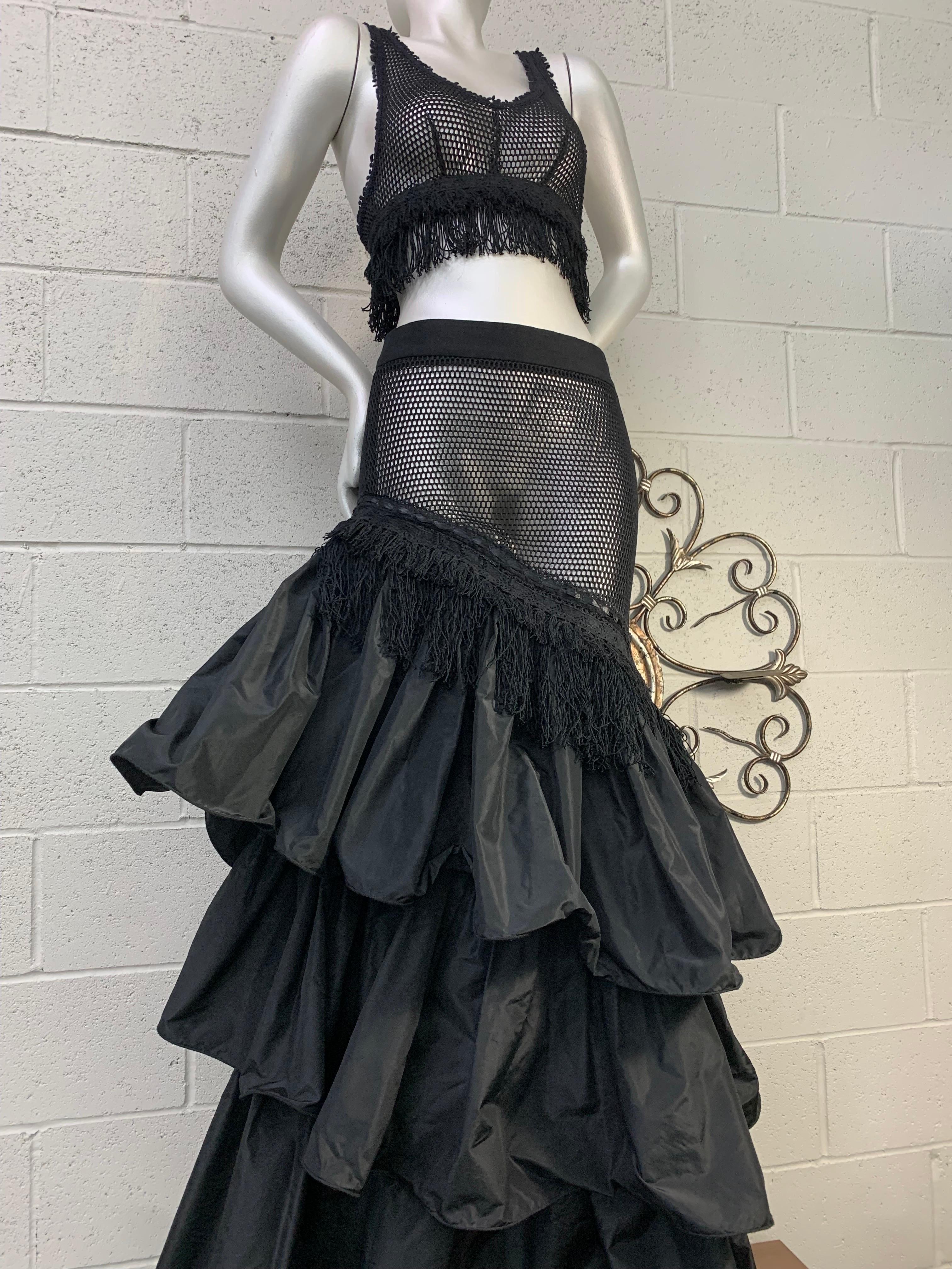 Torso Creations Black 2-Piece Fishnet & Silk Taffeta Tiered Flamenco Gown & Top For Sale 9