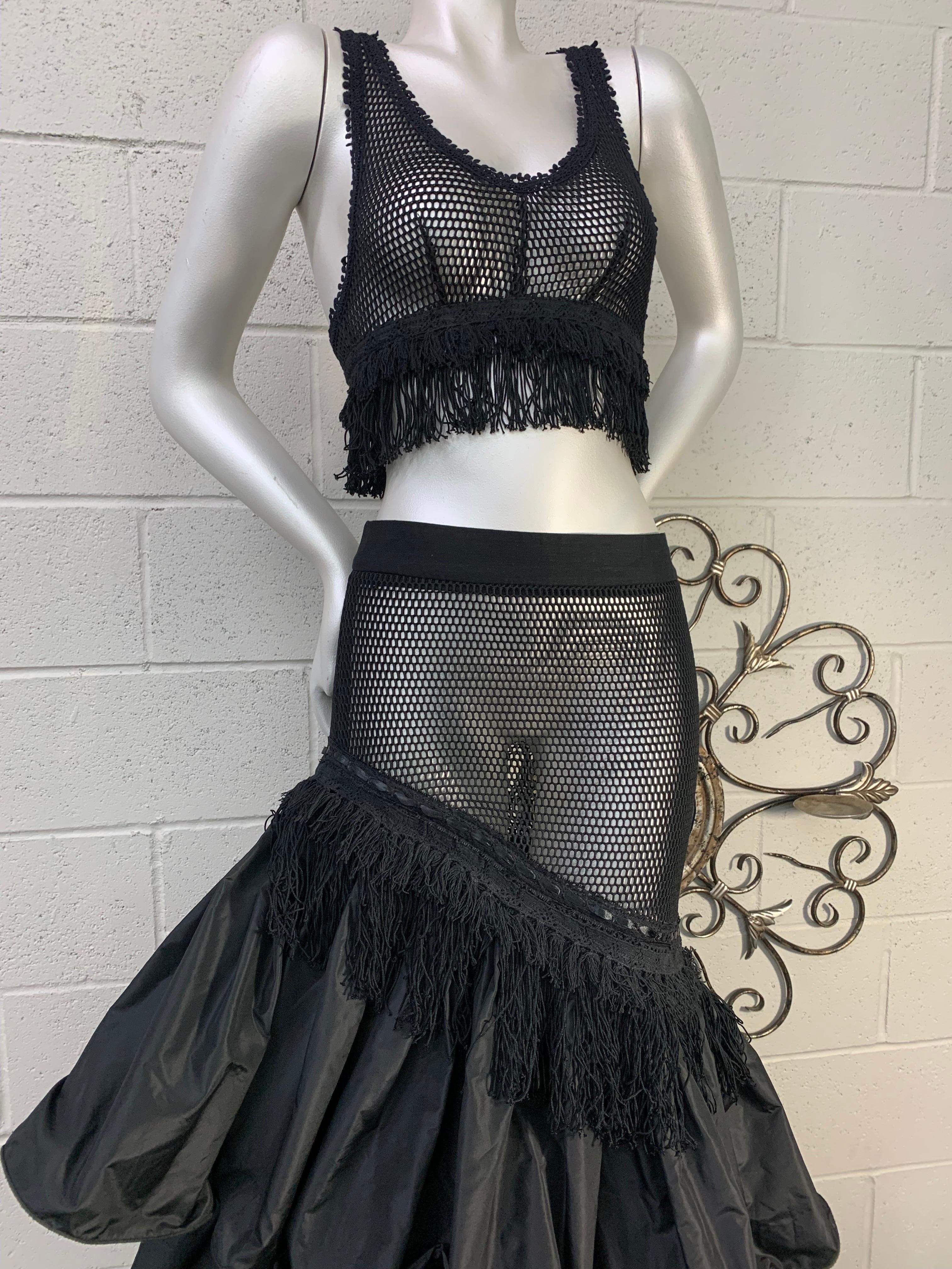 Torso Creations Schwarzes 2-teiliges gestuftes Flamenco-Kleid & Oberteil aus Fischnetz und Seidentaft im Angebot 11