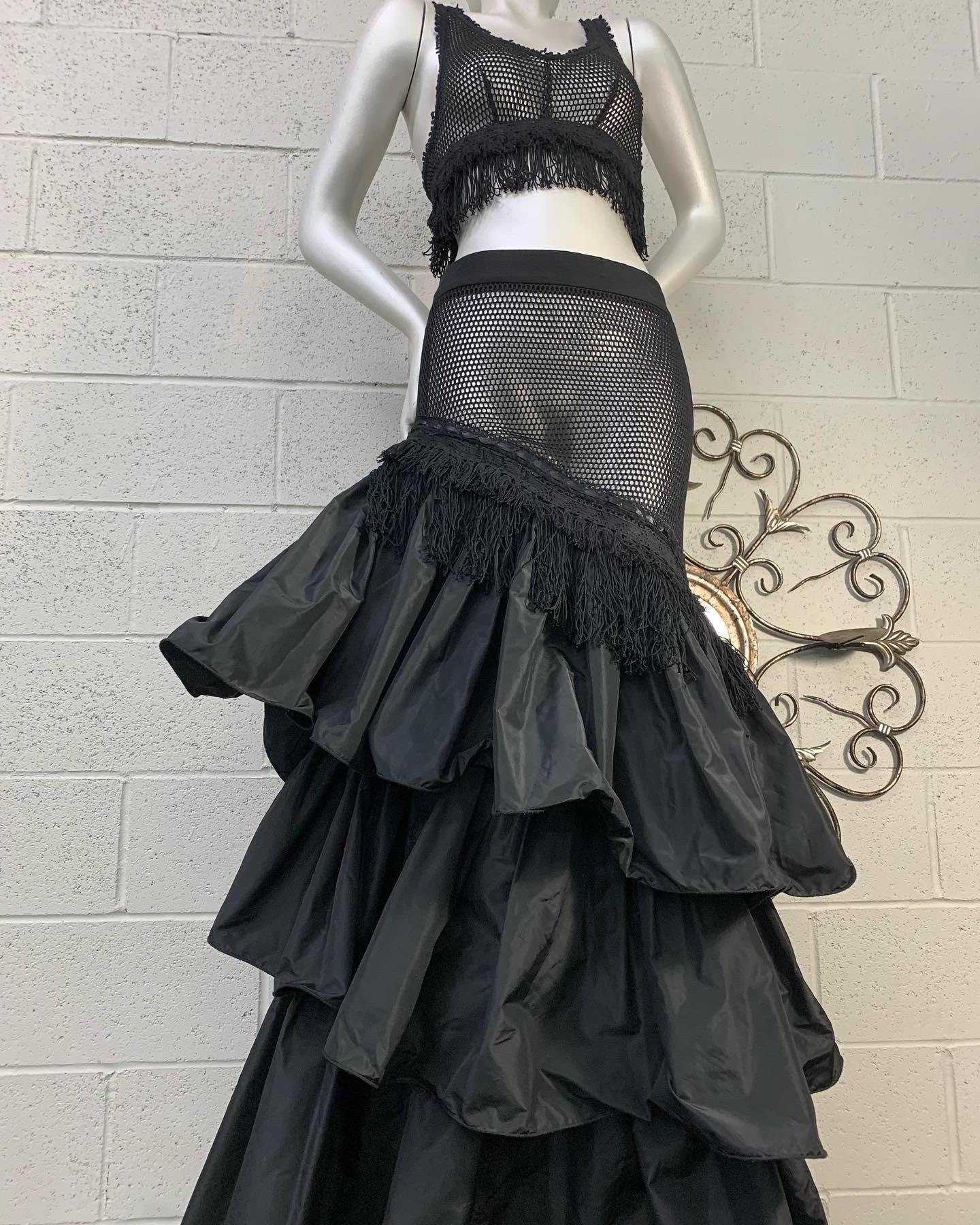 Torso Creations Black 2-Piece Fishnet & Silk Taffeta Tiered Flamenco Gown & Top For Sale 12