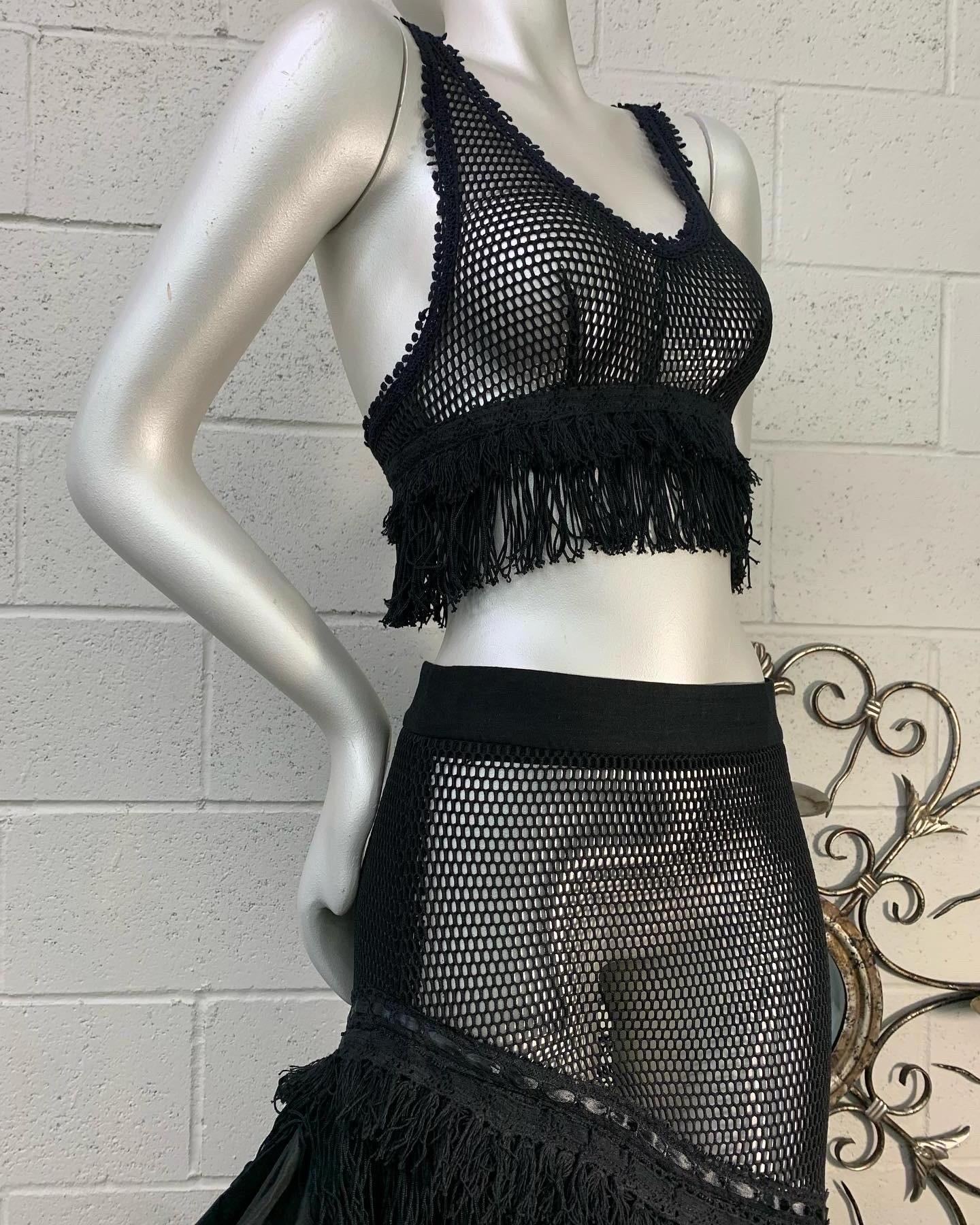 Torso Creations Black 2-Piece Fishnet & Silk Taffeta Tiered Flamenco Gown & Top For Sale 13