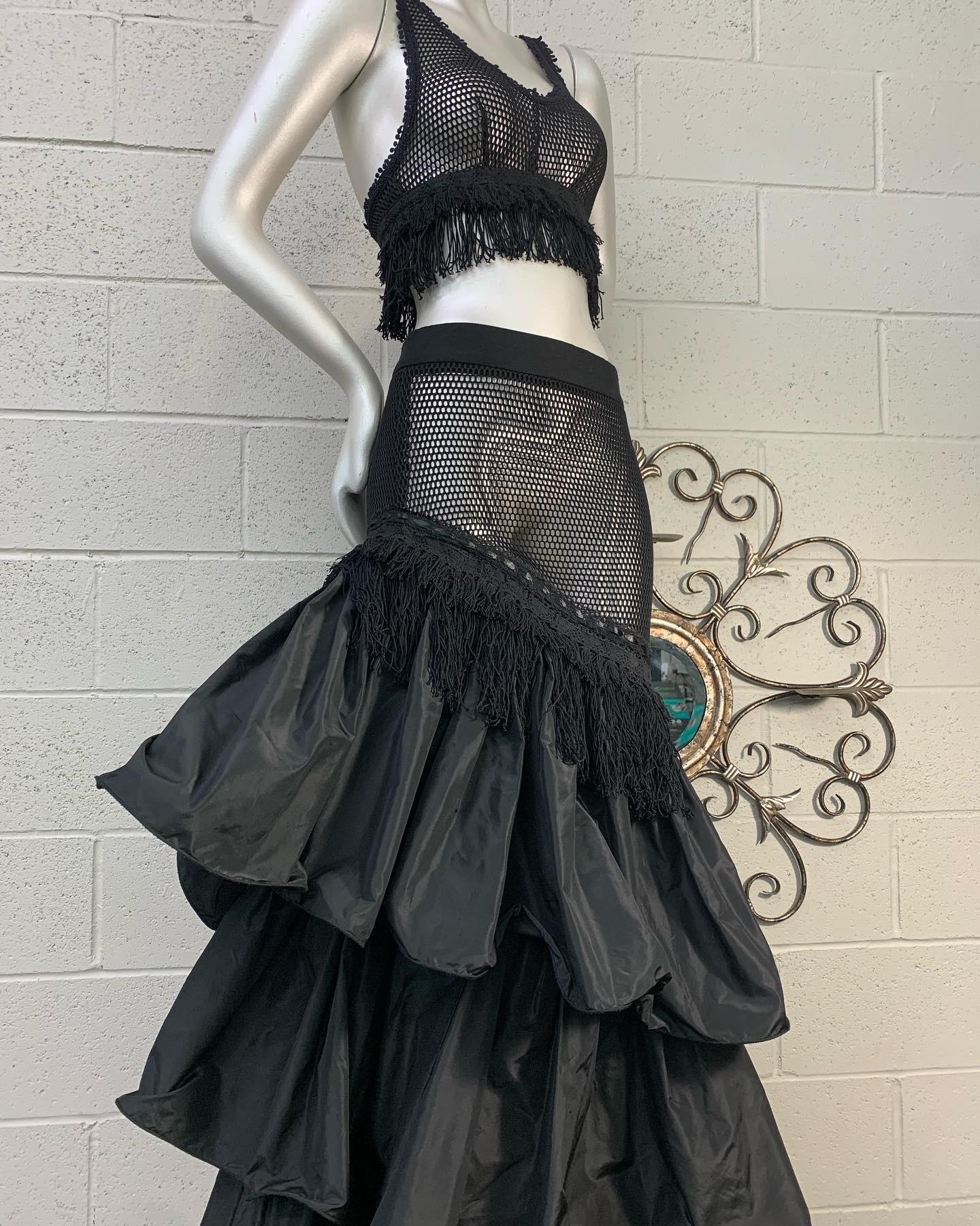 Torso Creations Schwarzes 2-teiliges gestuftes Flamenco-Kleid & Oberteil aus Fischnetz und Seidentaft im Angebot 16