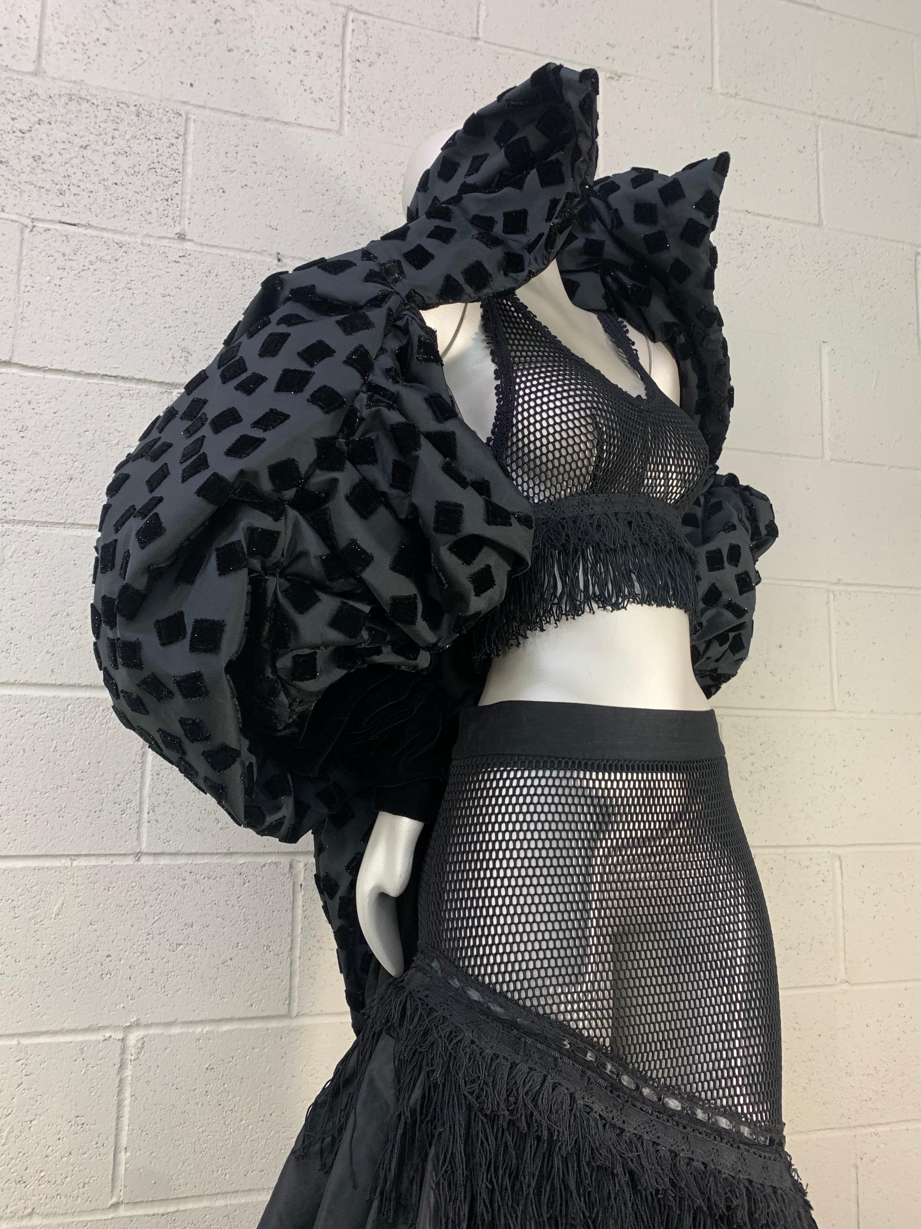 Women's Torso Creations Black 2-Piece Fishnet & Silk Taffeta Tiered Flamenco Gown & Top For Sale