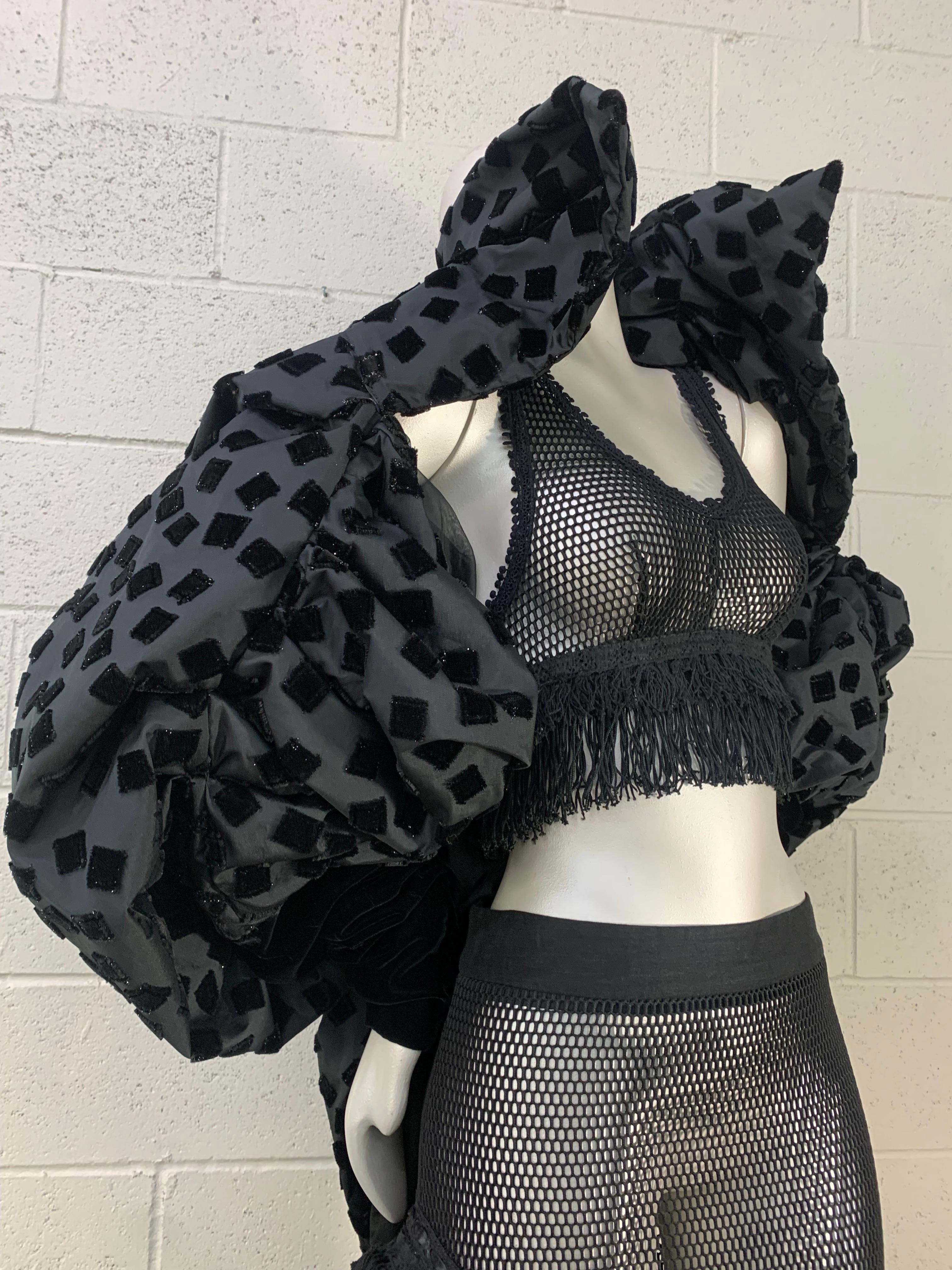 Torso Creations Black 2-Piece Fishnet & Silk Taffeta Tiered Flamenco Gown & Top For Sale 1