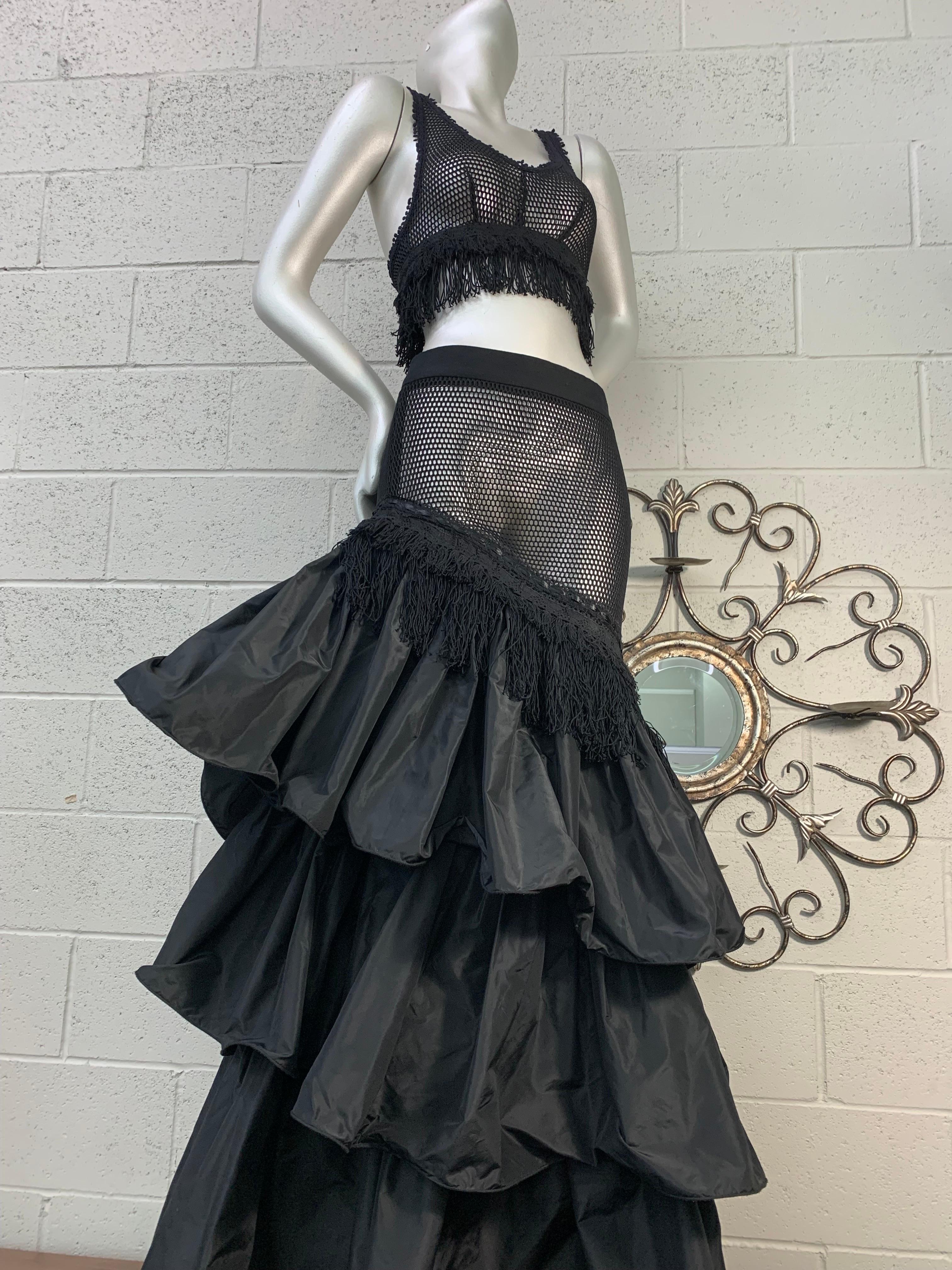 Torso Creations Schwarzes 2-teiliges gestuftes Flamenco-Kleid & Oberteil aus Fischnetz und Seidentaft im Angebot 3
