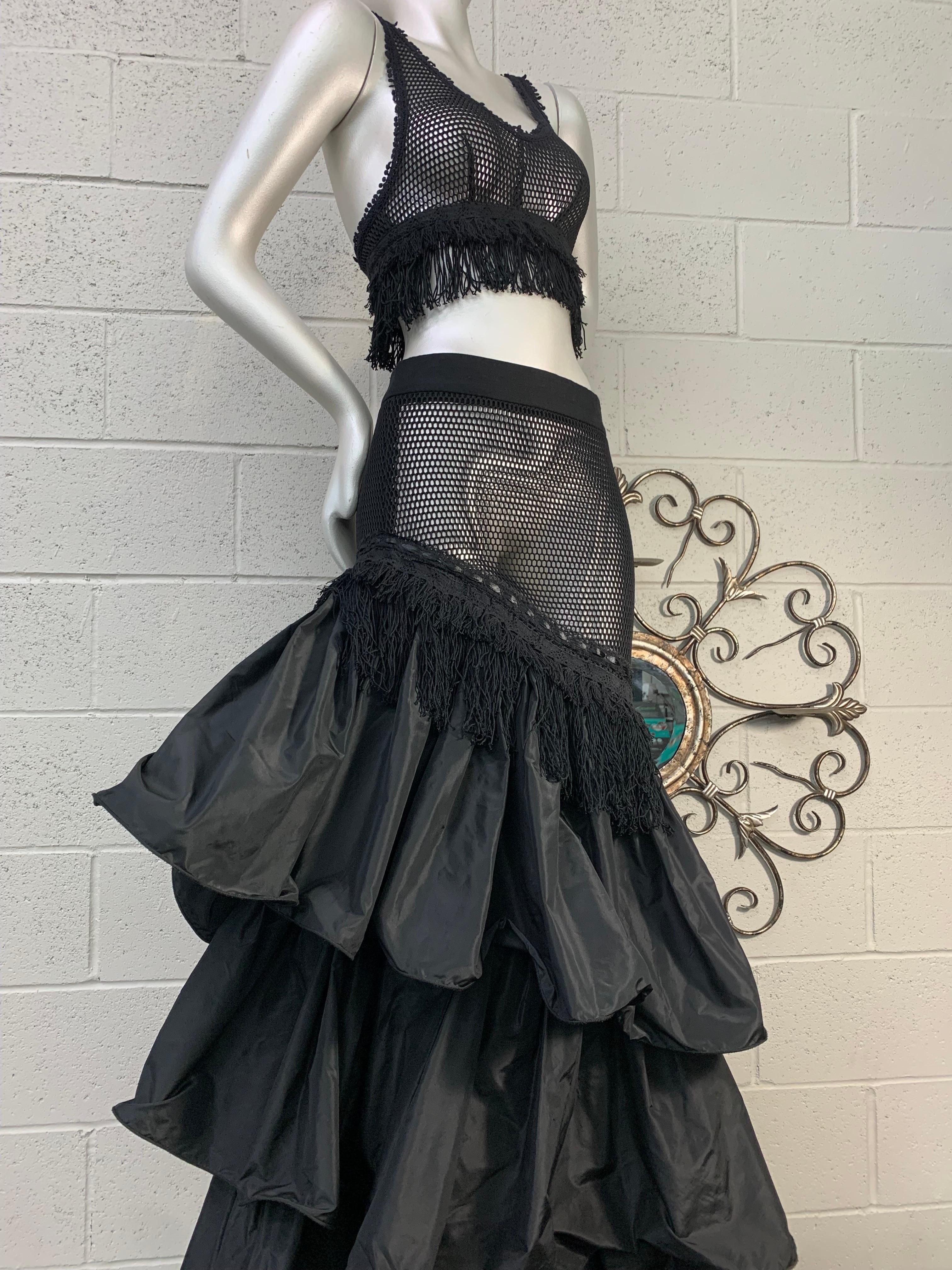 Torso Creations Black 2-Piece Fishnet & Silk Taffeta Tiered Flamenco Gown & Top For Sale 3