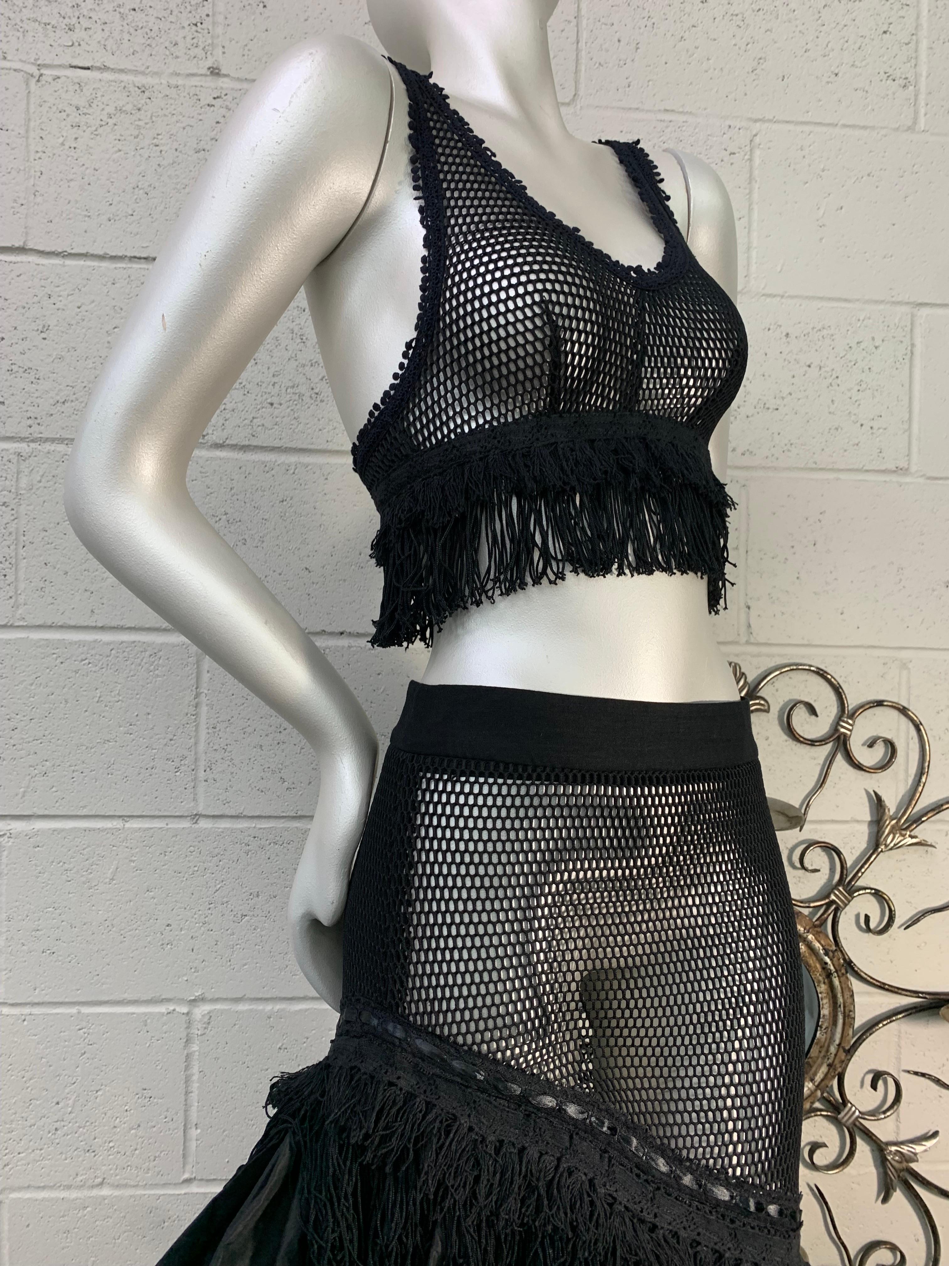 Torso Creations Black 2-Piece Fishnet & Silk Taffeta Tiered Flamenco Gown & Top For Sale 4
