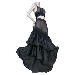 Torso Creations Black 2-Piece Fishnet & Silk Taffeta Tiered Flamenco Gown & Top