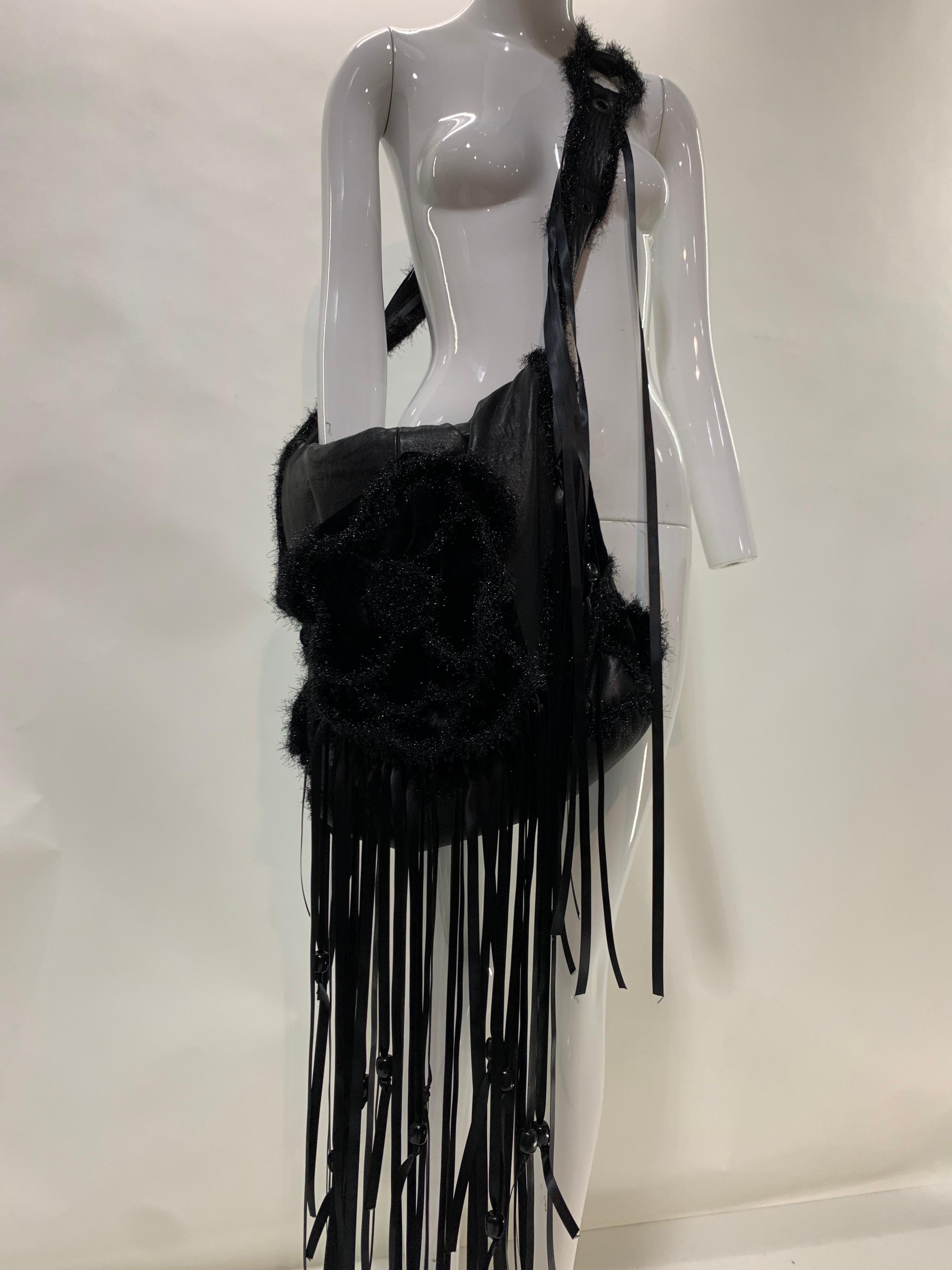 Torso Creations Borsellino in pelle nera Flower Power con frangia in nastro di raso In condizioni Nuovo a Gresham, OR