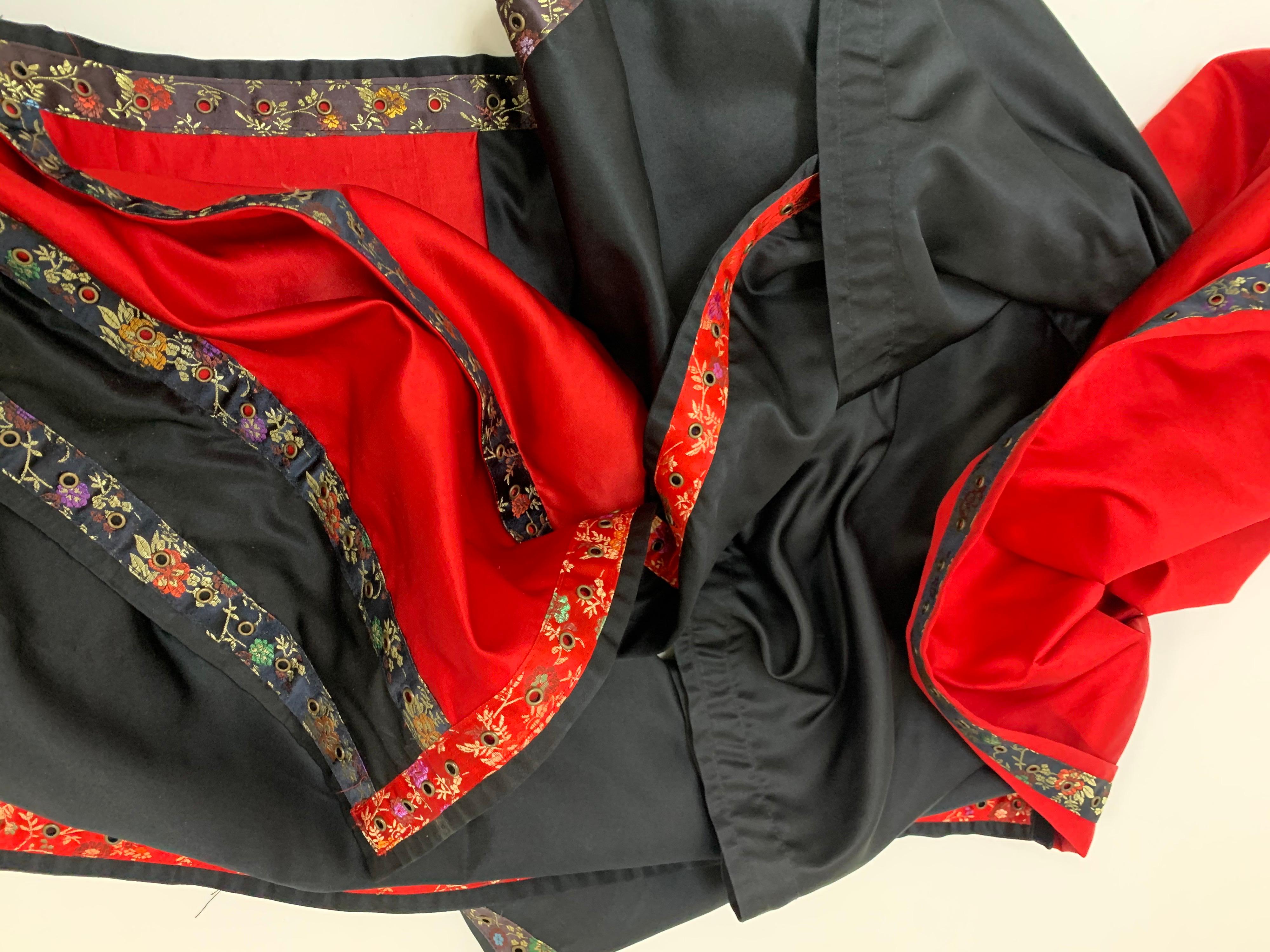 Torso Creations Black & Red Silk Satin Hooded Wrap Stole Trimmed In Brocade Tape For Sale 5