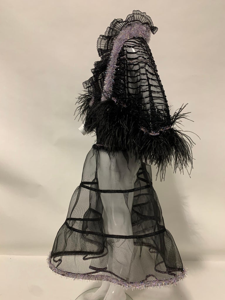 Torso Creations Black Sequin Cape W/ Ostrich Feather Trim & Crinoline Ensemble  For Sale 7