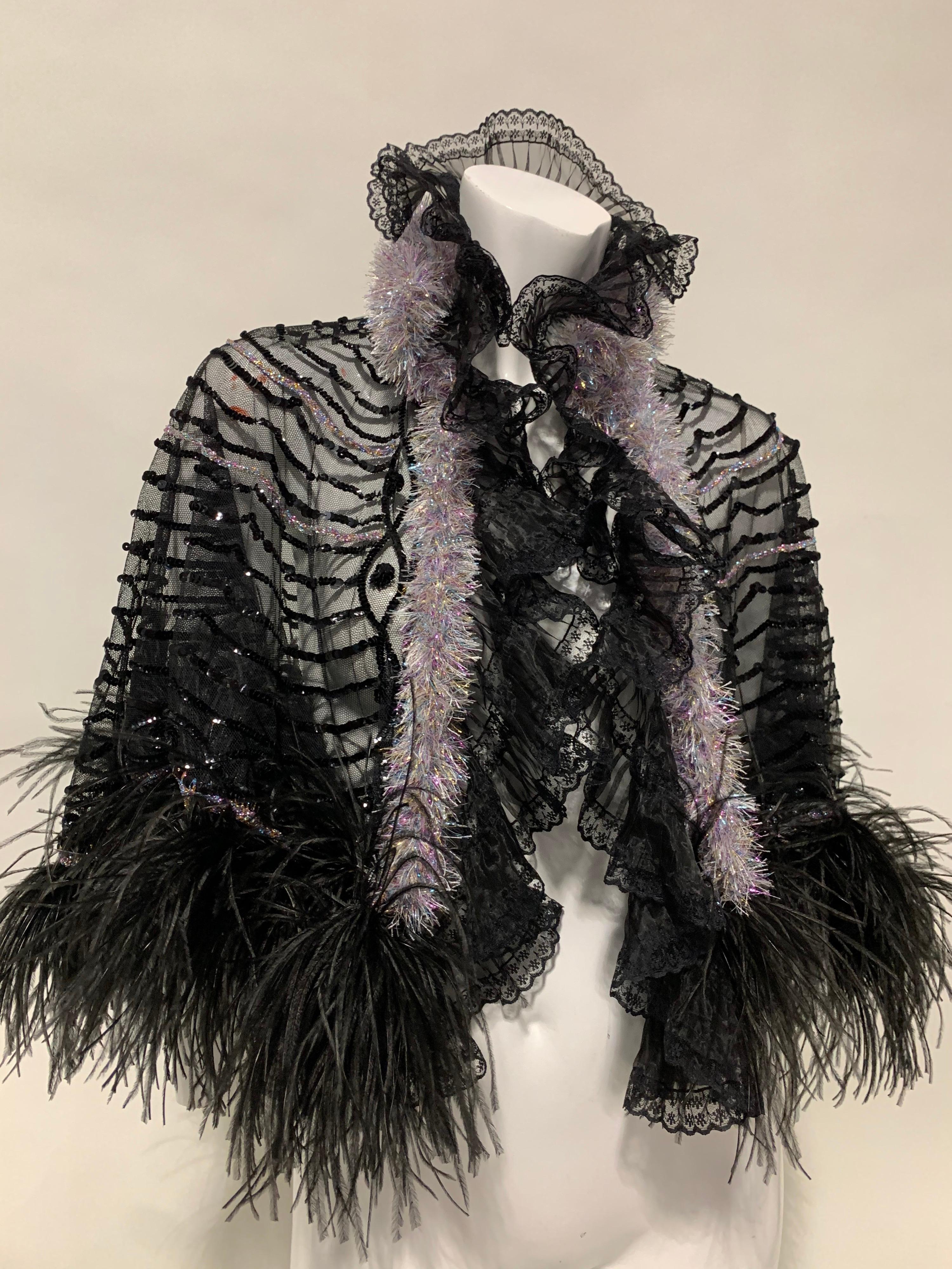 Torso Creations Black Sequin Cape W/ Ostrich Feather Trim & Crinoline Ensemble  11