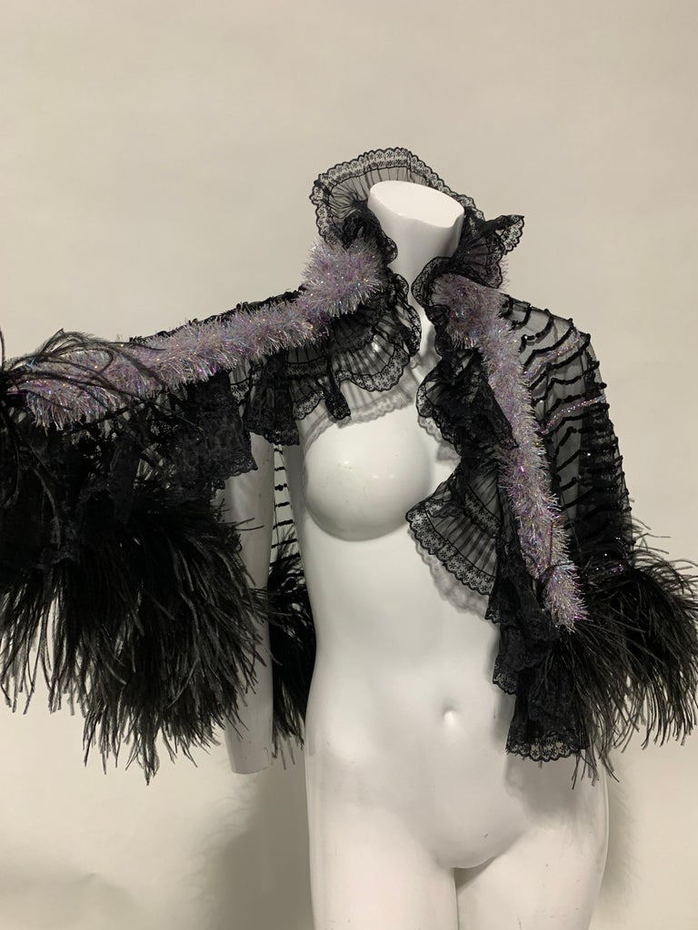 Torso Creations Black Sequin Cape W/ Ostrich Feather Trim & Crinoline Ensemble  For Sale 13