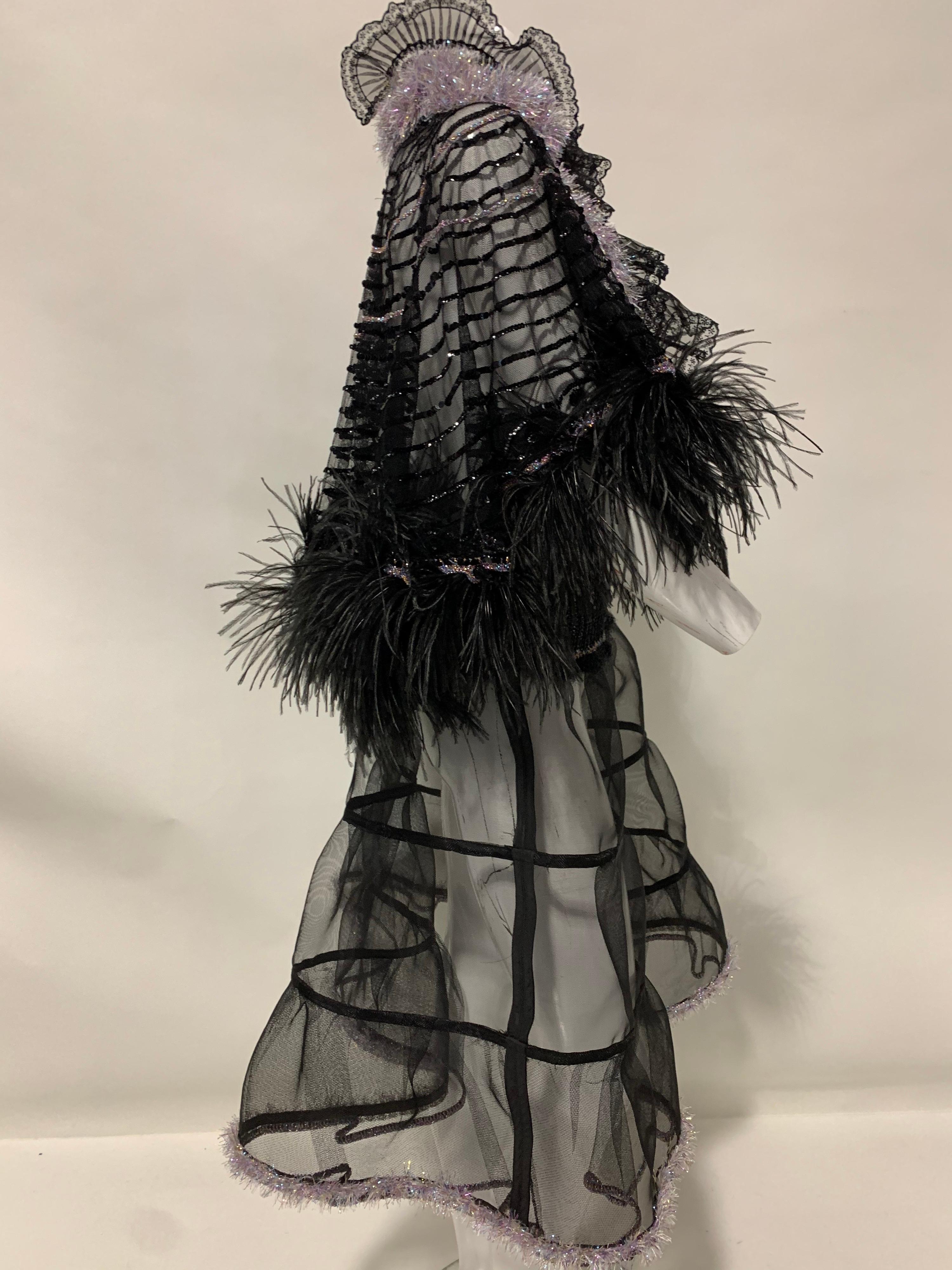 Torso Creations Black Sequin Cape W/ Ostrich Feather Trim & Crinoline Ensemble  3