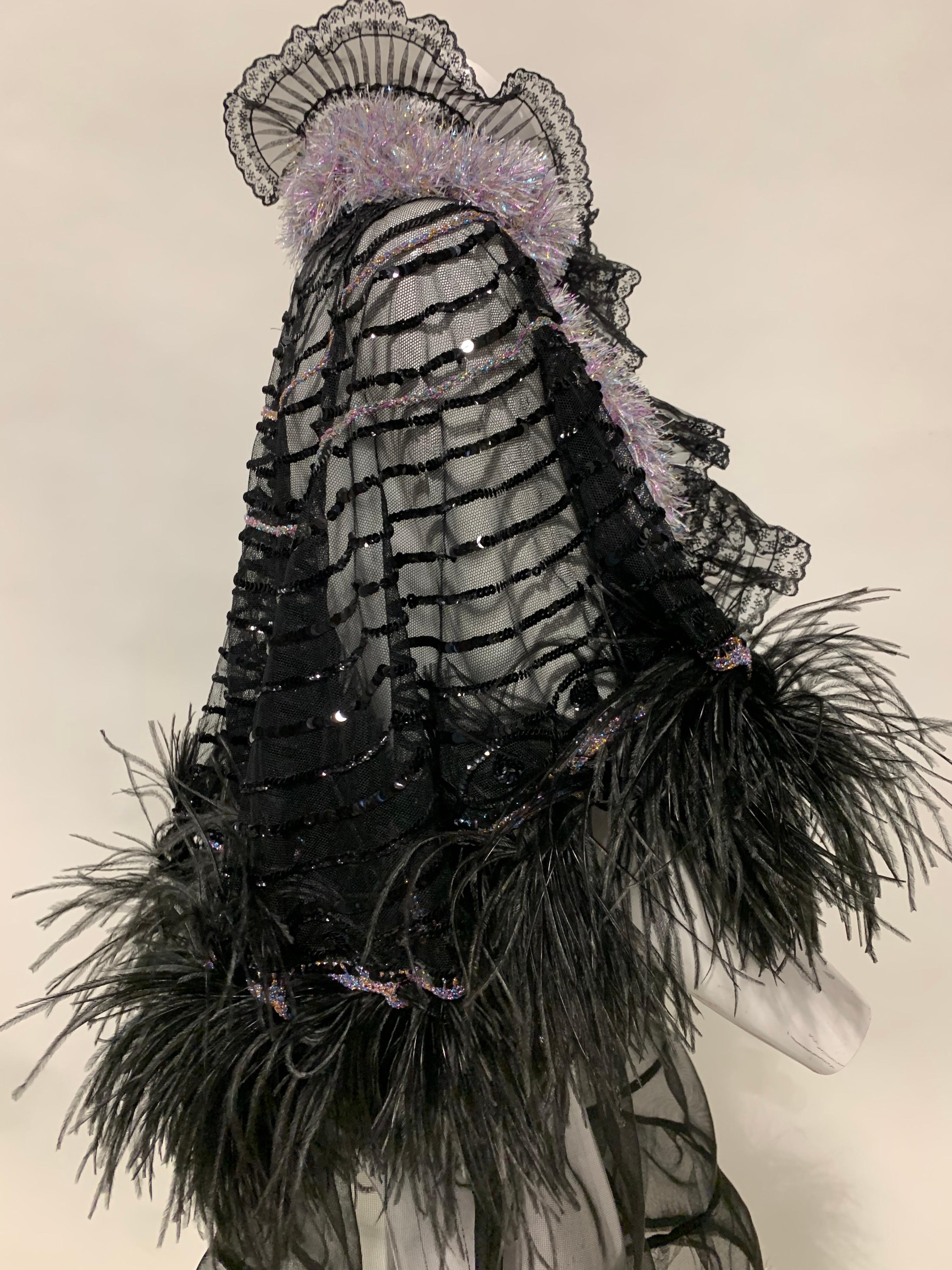 Torso Creations Black Sequin Cape W/ Ostrich Feather Trim & Crinoline Ensemble  4