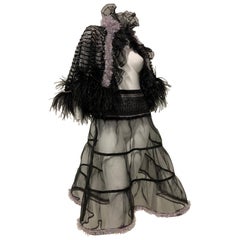 Torso Creations Black Sequin Cape W/ Ostrich Feather Trim & Crinoline Ensemble
