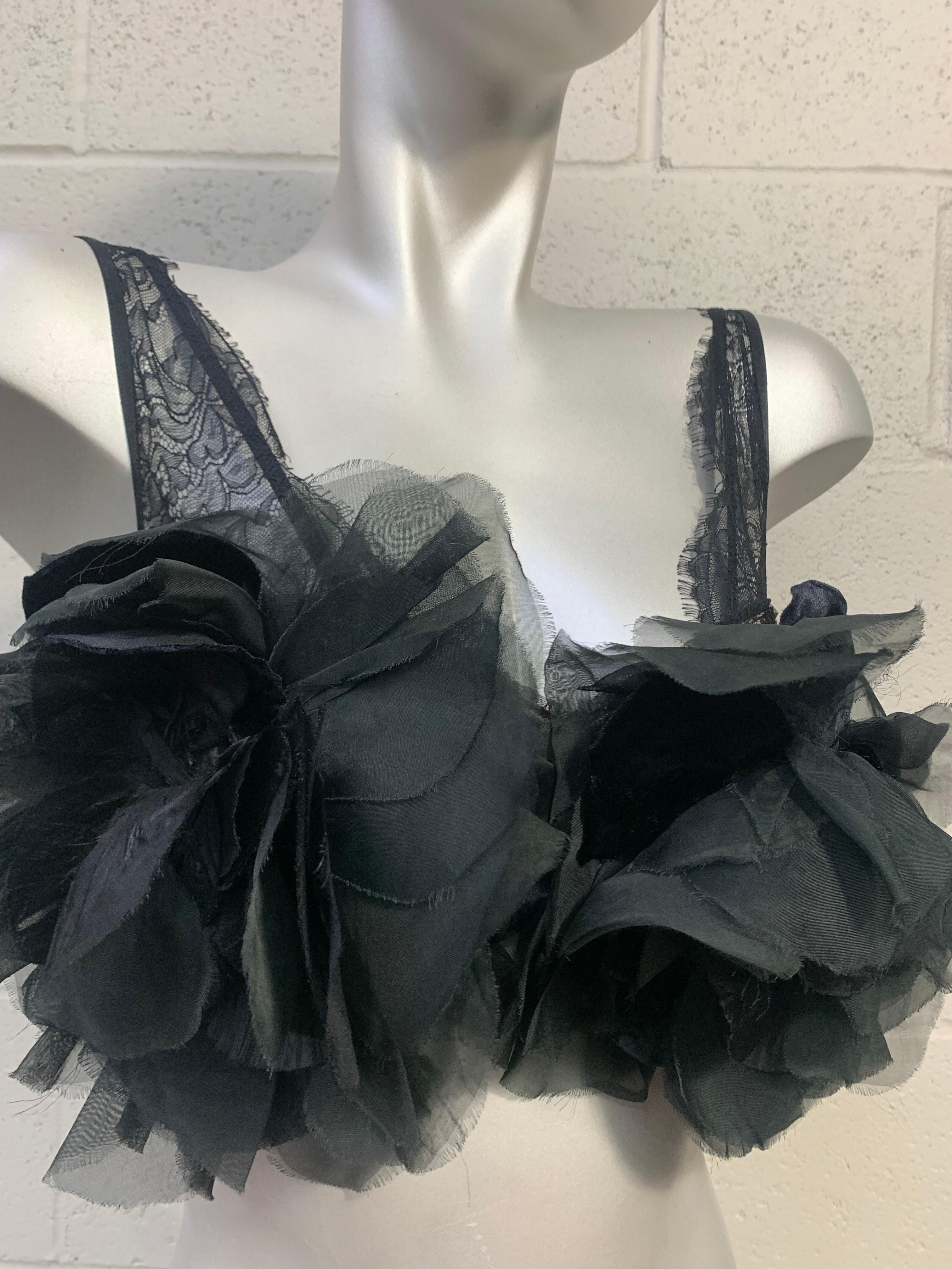 Torso Creations Black Silk Organza & Velvet Floral Embellished 50s Lace Bralette For Sale 4