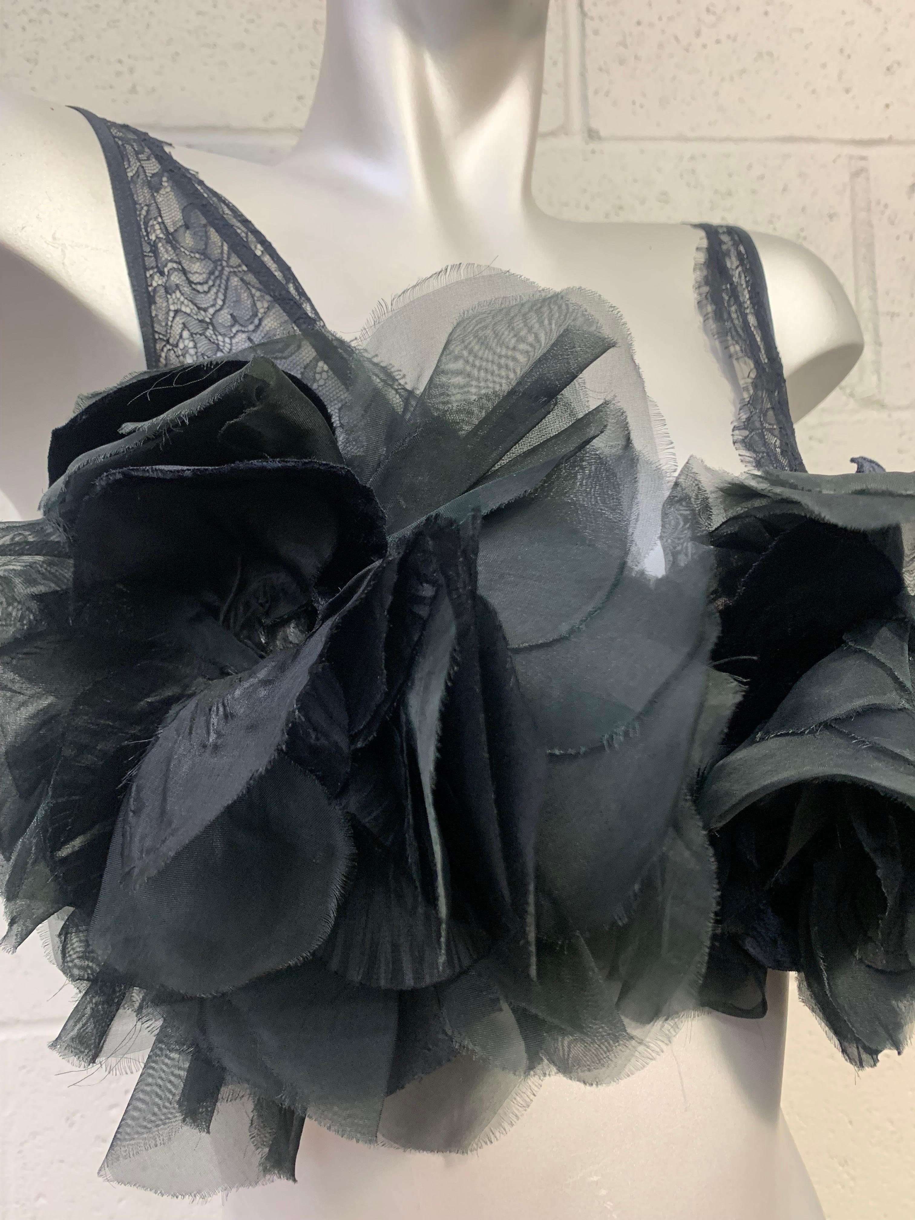 Torso Creations Black Silk Organza & Velvet Floral Embellished 50s Lace Bralette For Sale 5