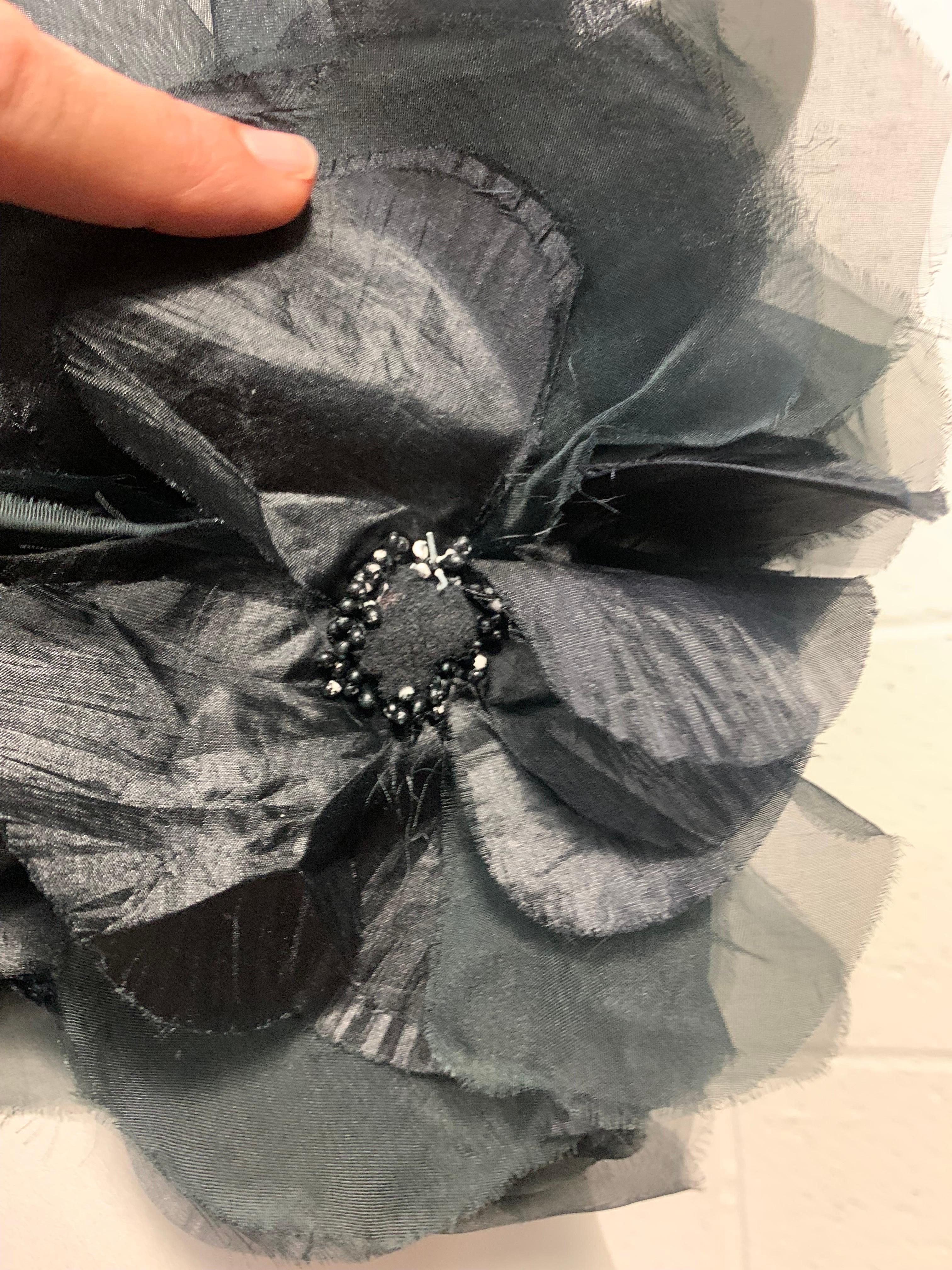 Torso Creations Black Silk Organza & Velvet Floral Embellished 50s Lace Bralette For Sale 7
