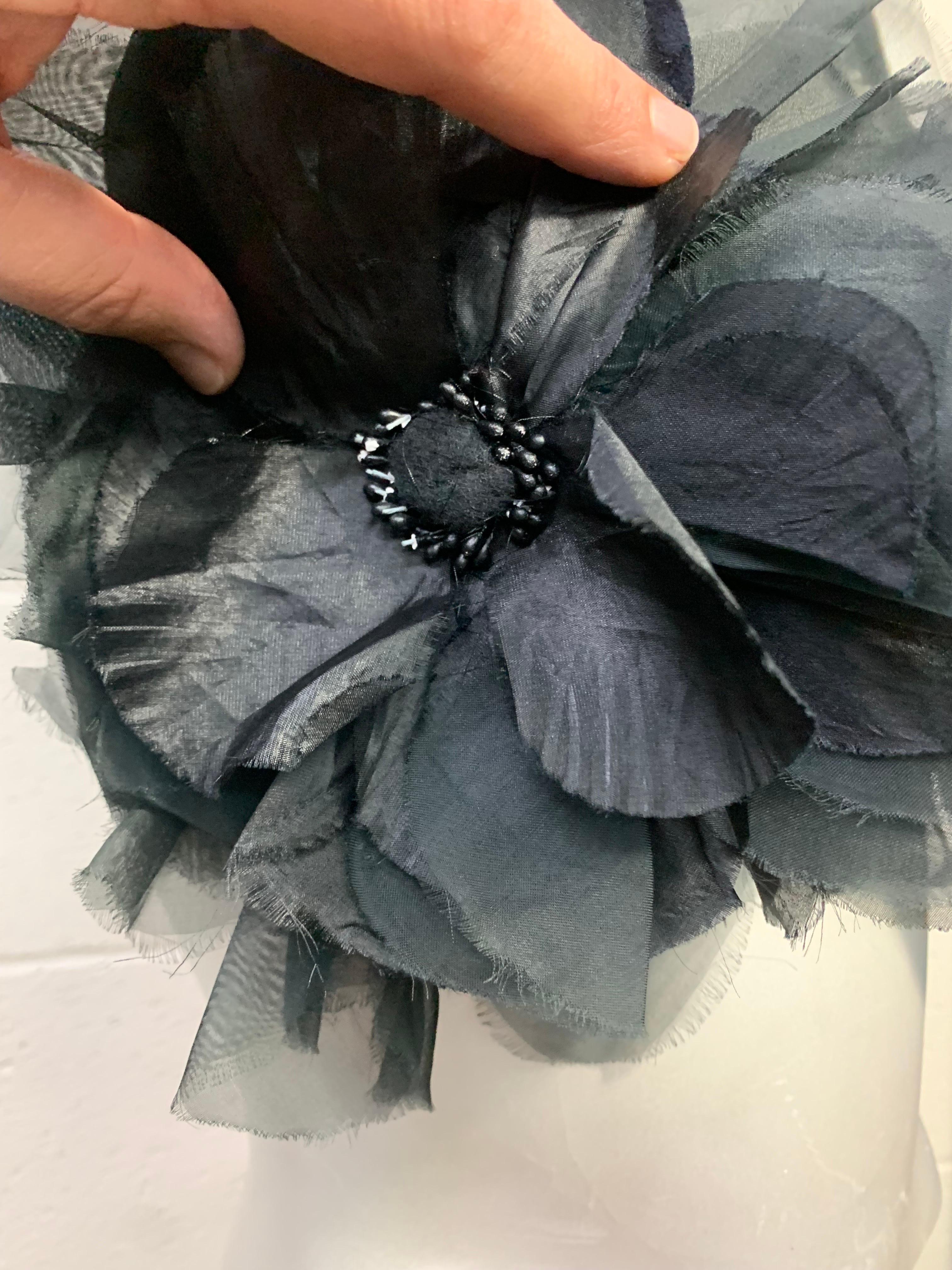 Torso Creations Black Silk Organza & Velvet Floral Embellished 50s Lace Bralette For Sale 8