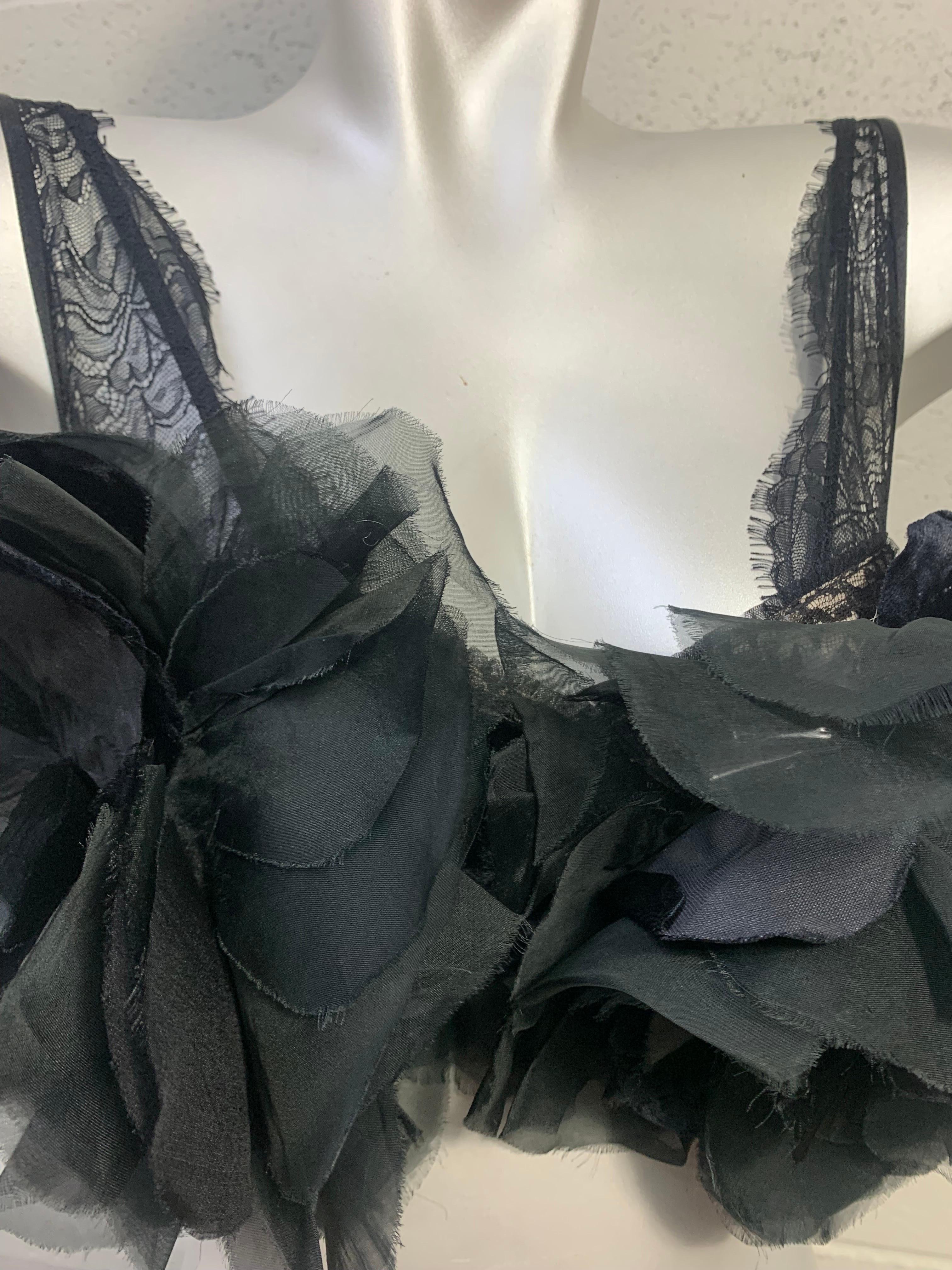 Torso Creations Black Silk Organza & Velvet Floral Embellished 50s Lace Bralette For Sale 9