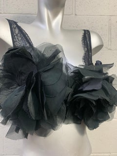 Torso Creations Black Silk Organza & Velvet Floral Embellished 50s Lace Bralette