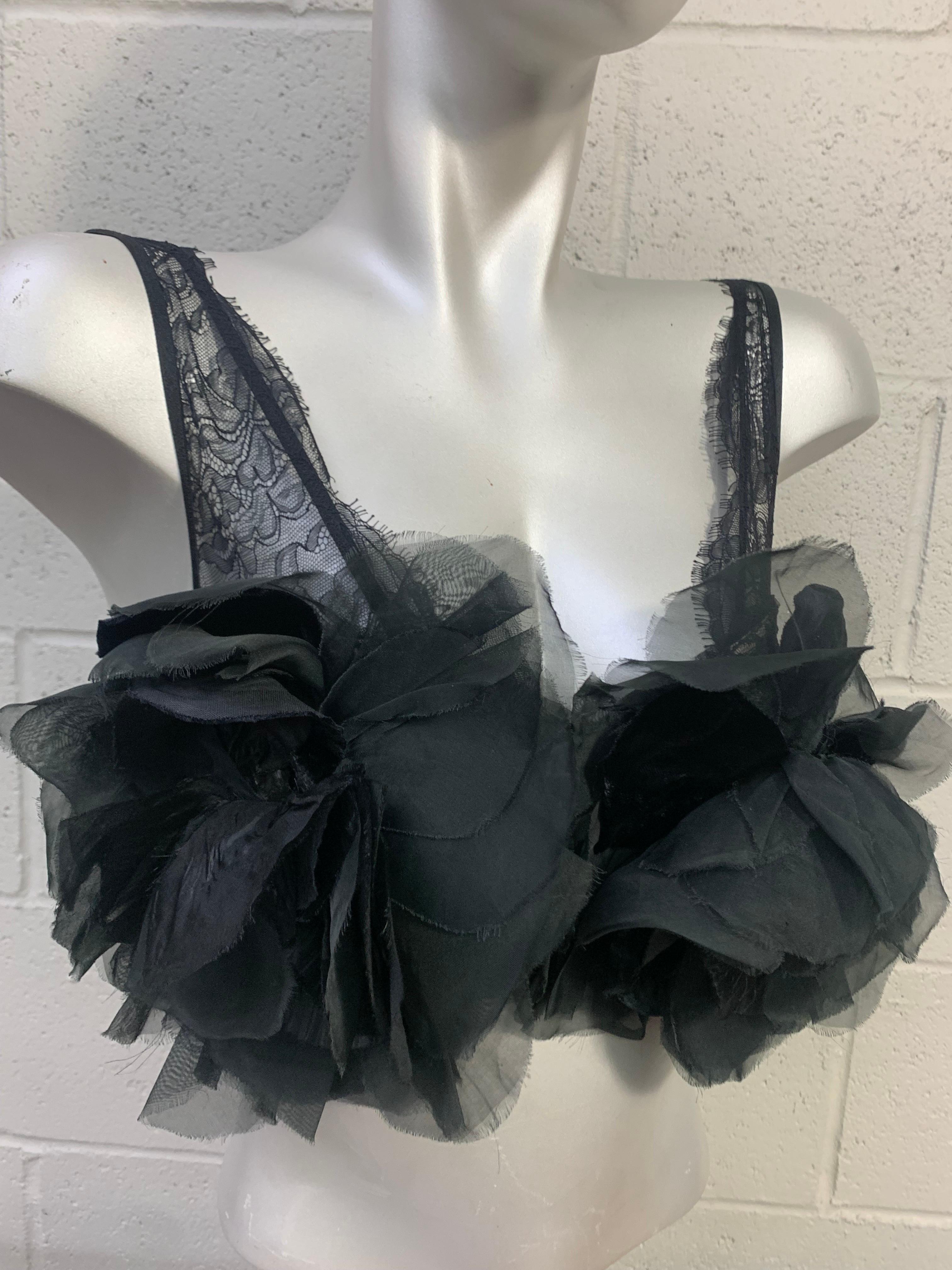 Torso Creations - Bralette en organza de soie noir et velours ornée de fleurs en dentelle, années 50 Pour femmes en vente