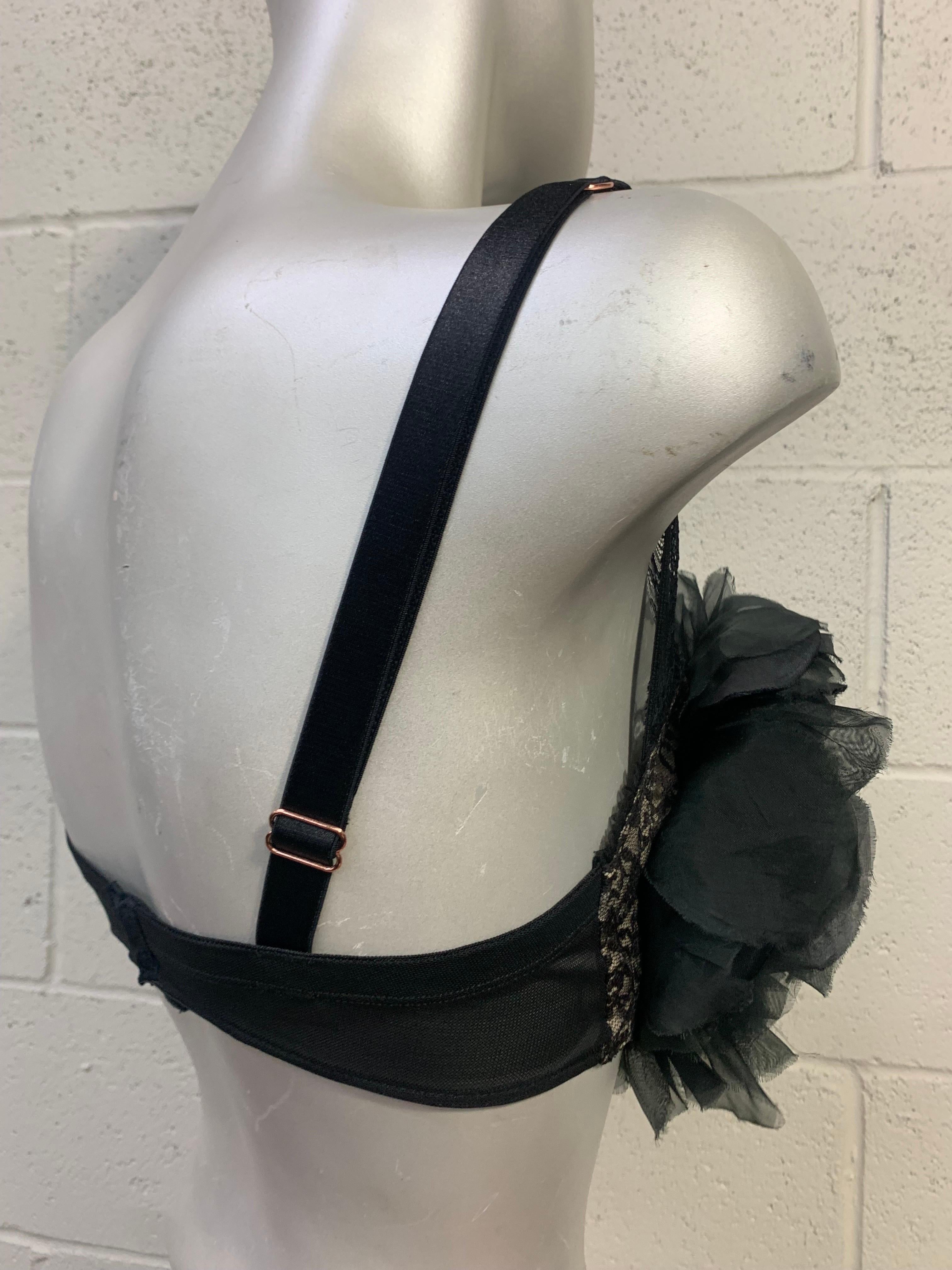 Torso Creations Black Silk Organza & Velvet Floral Embellished 50s Lace Bralette In Excellent Condition For Sale In Gresham, OR