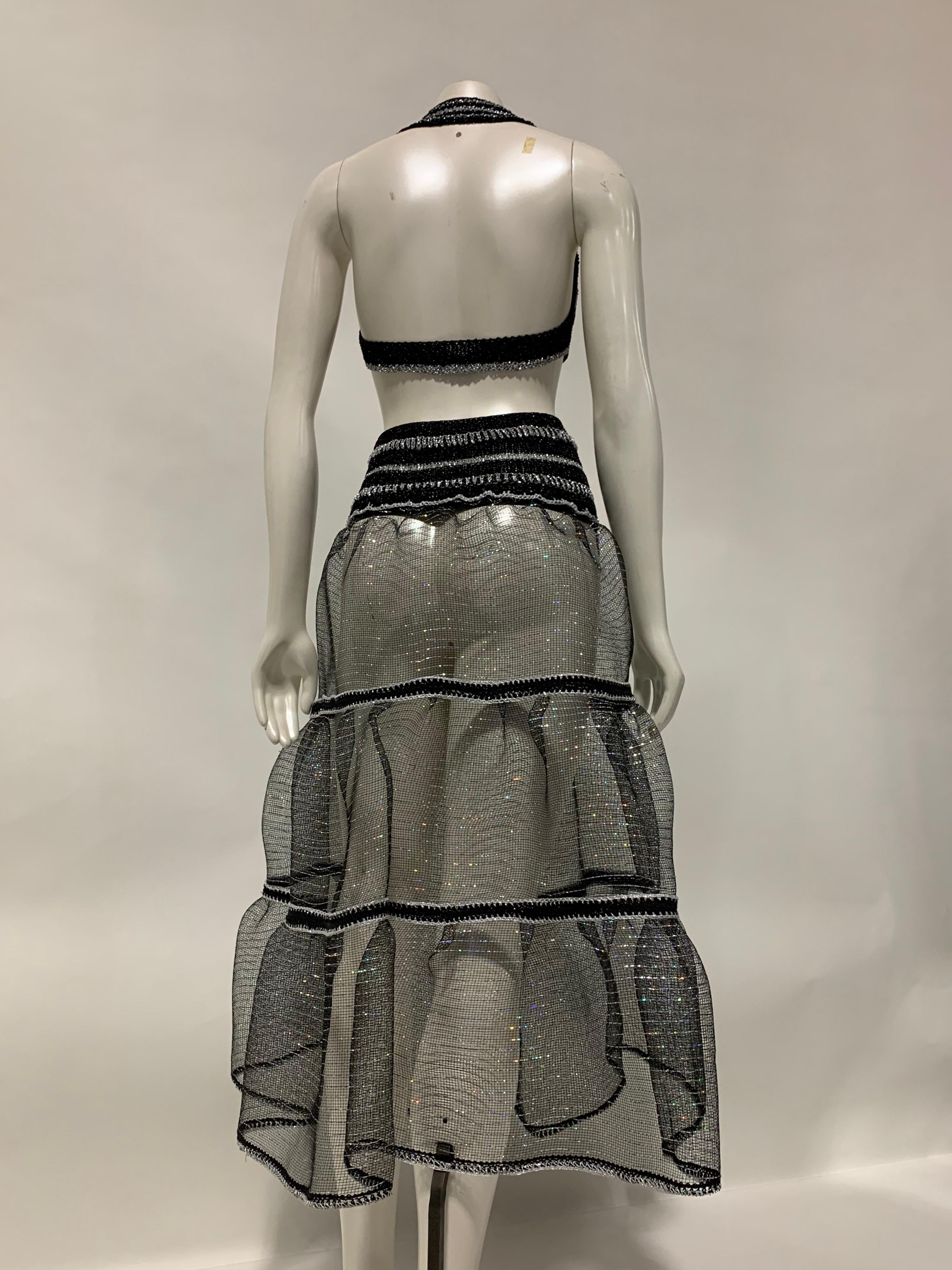 Women's Torso Creations Black & Silver Lurex Knit Bralette & Horsehair Crinoline Set
