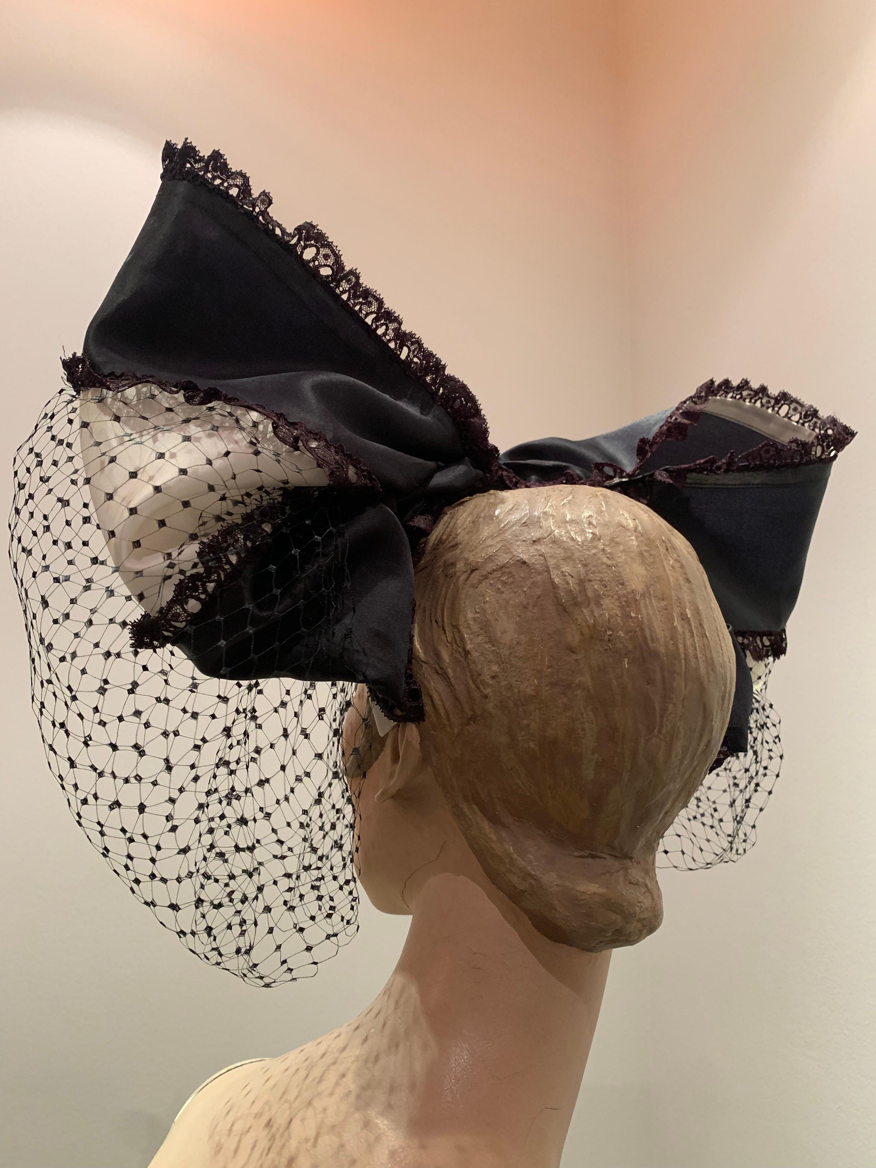 Gray Torso Creations Black & White Bow Headband W/ Dotted Veiling For Sale
