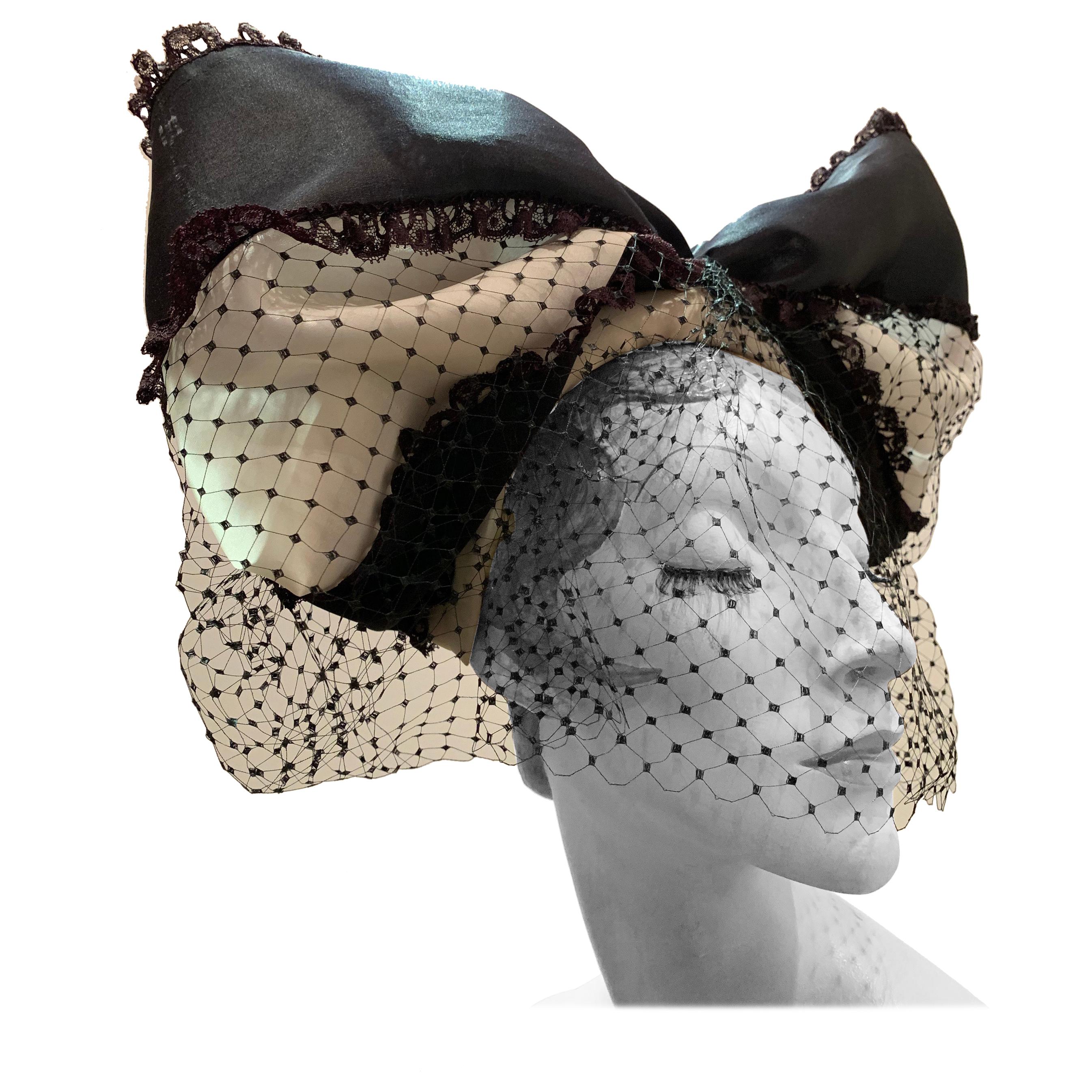 Torso Creations Black & White Bow Headband W/ Dotted Veiling For Sale