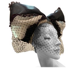 Torso Creations Black & White Bow Headband W/ Dotted Veiling