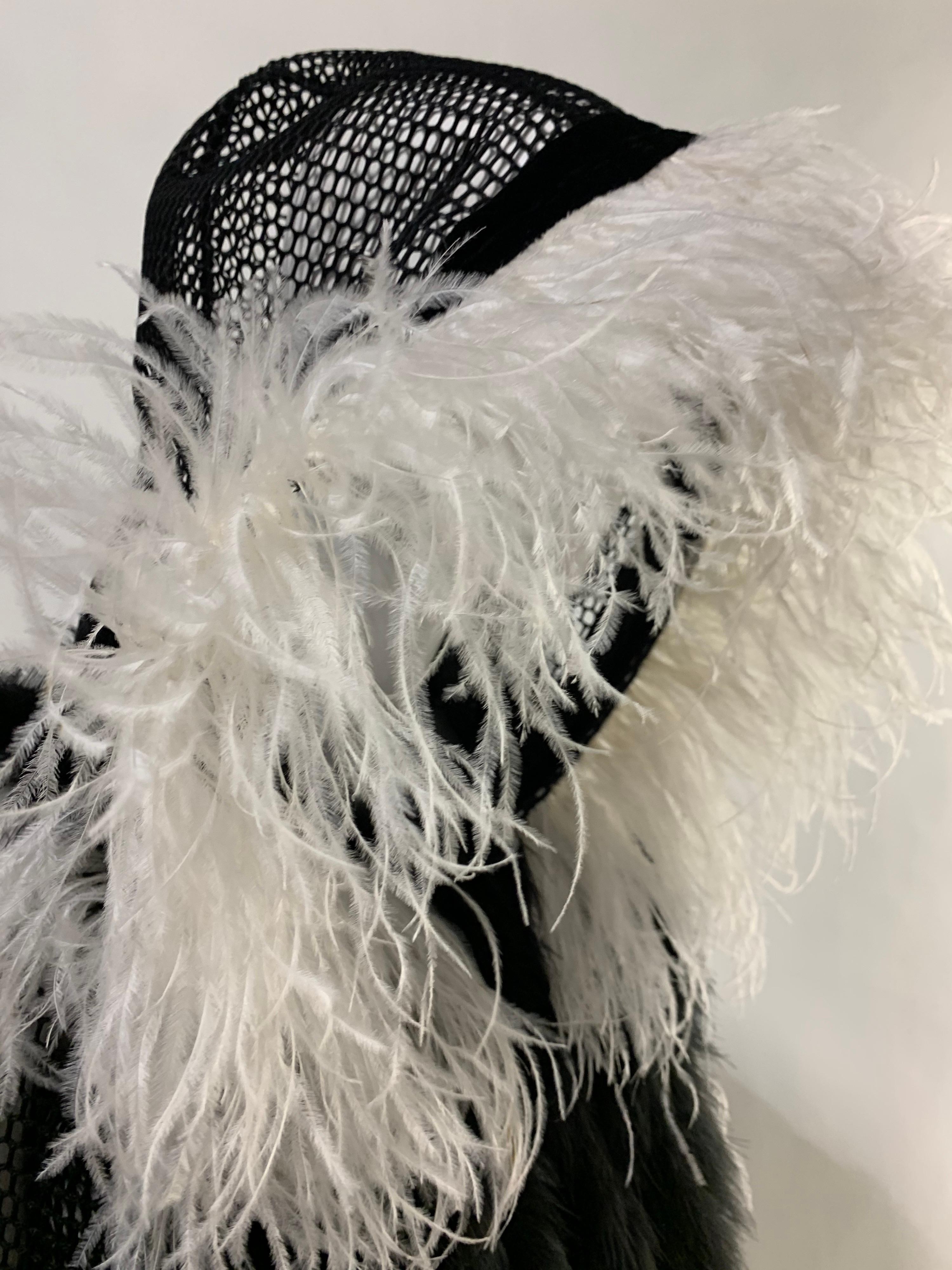 Torso Creations Black & White Ostrich Feather and Black Mesh Hoodie  For Sale 8