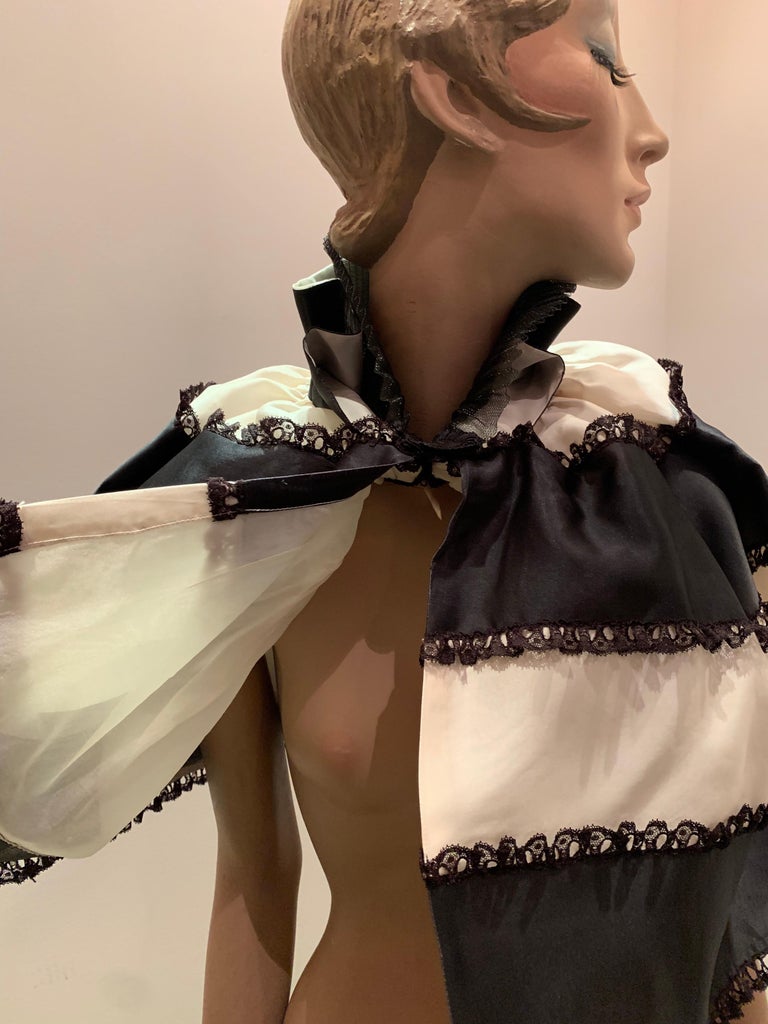 Torso Creations Black & White Silk Satin Ribbon Organza and Lace Tiered Capelet For Sale 4