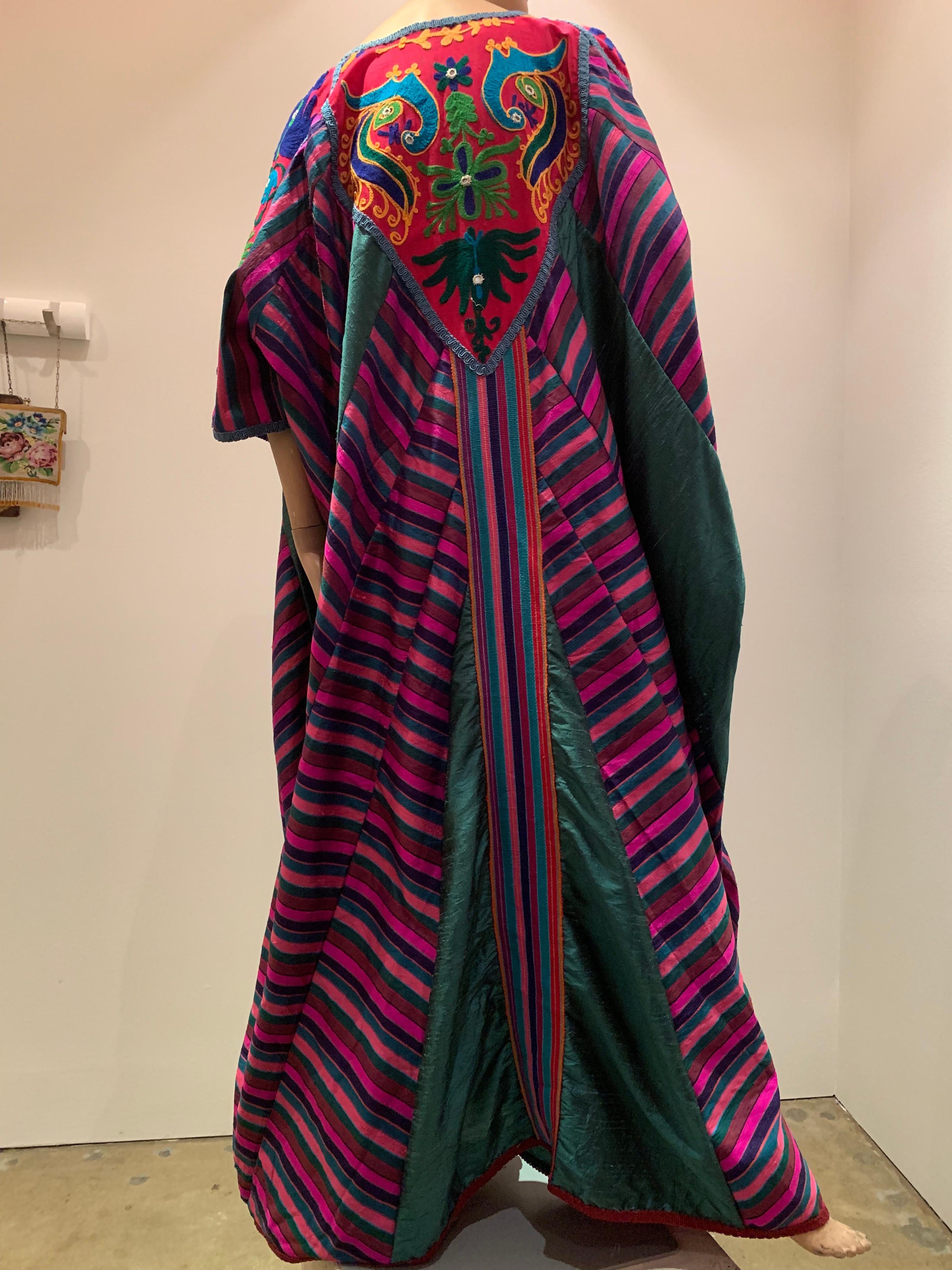 Torso Creations Caftan Of Mexican Embroidered Cotton & Striped Thai Silk 6