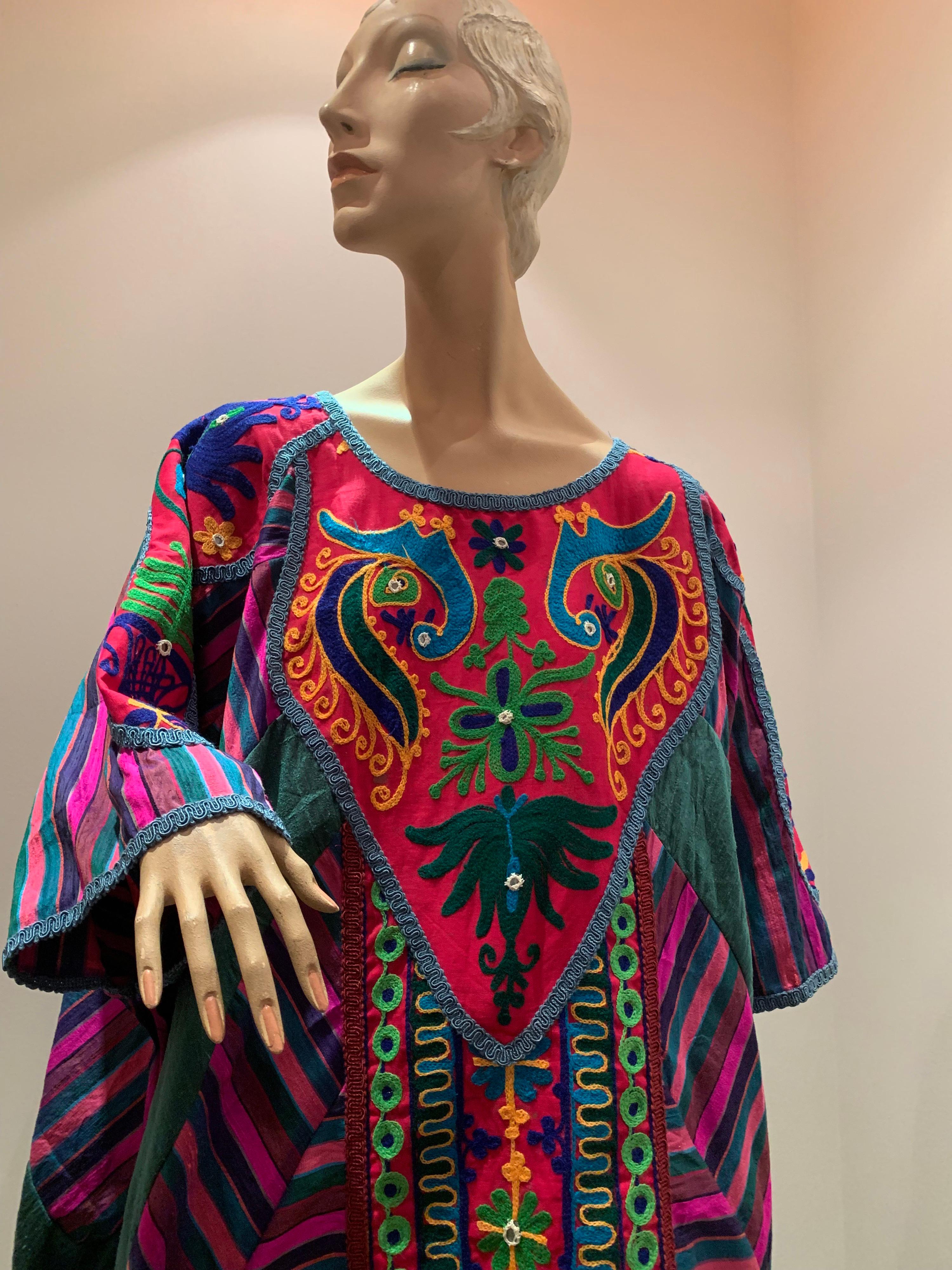 Torso Creations Caftan Of Mexican Embroidered Cotton & Striped Thai Silk 10