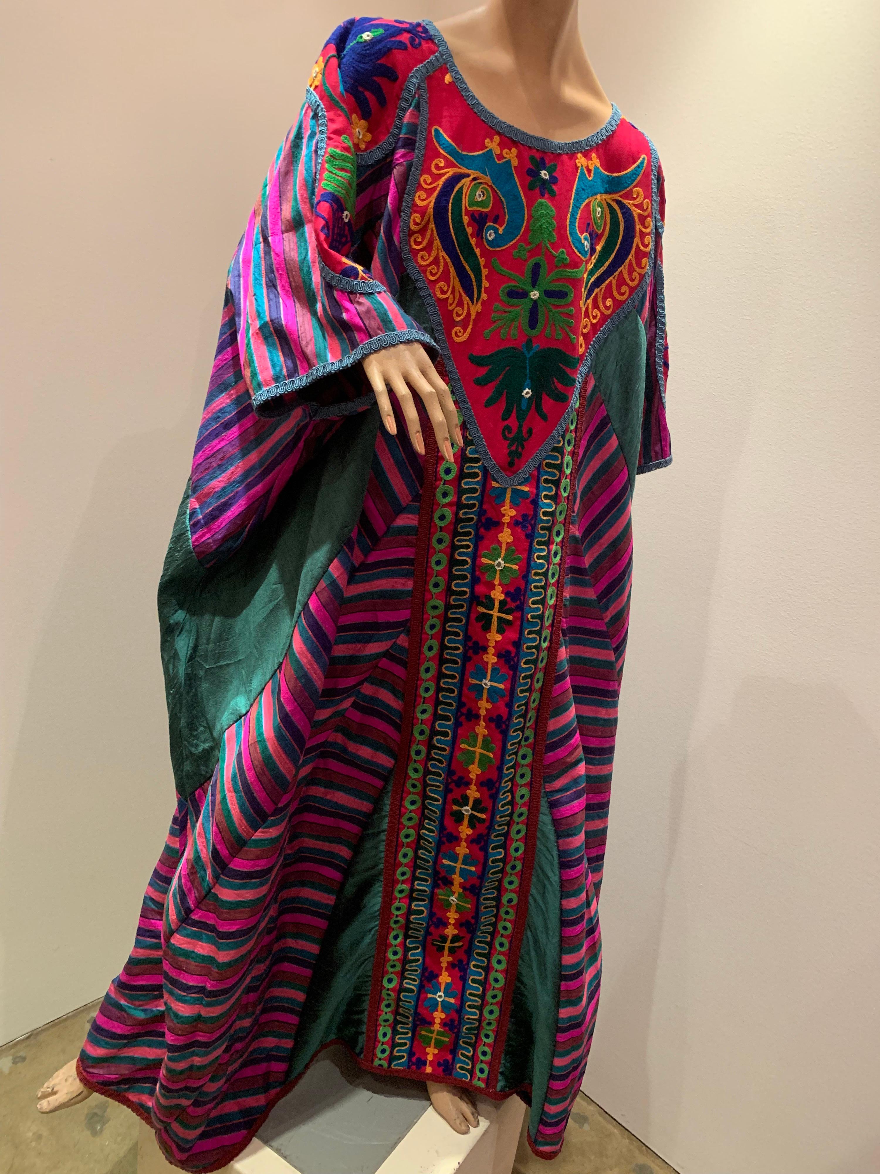 Torso Creations Caftan Of Mexican Embroidered Cotton & Striped Thai Silk in a Myriad of Colors. 