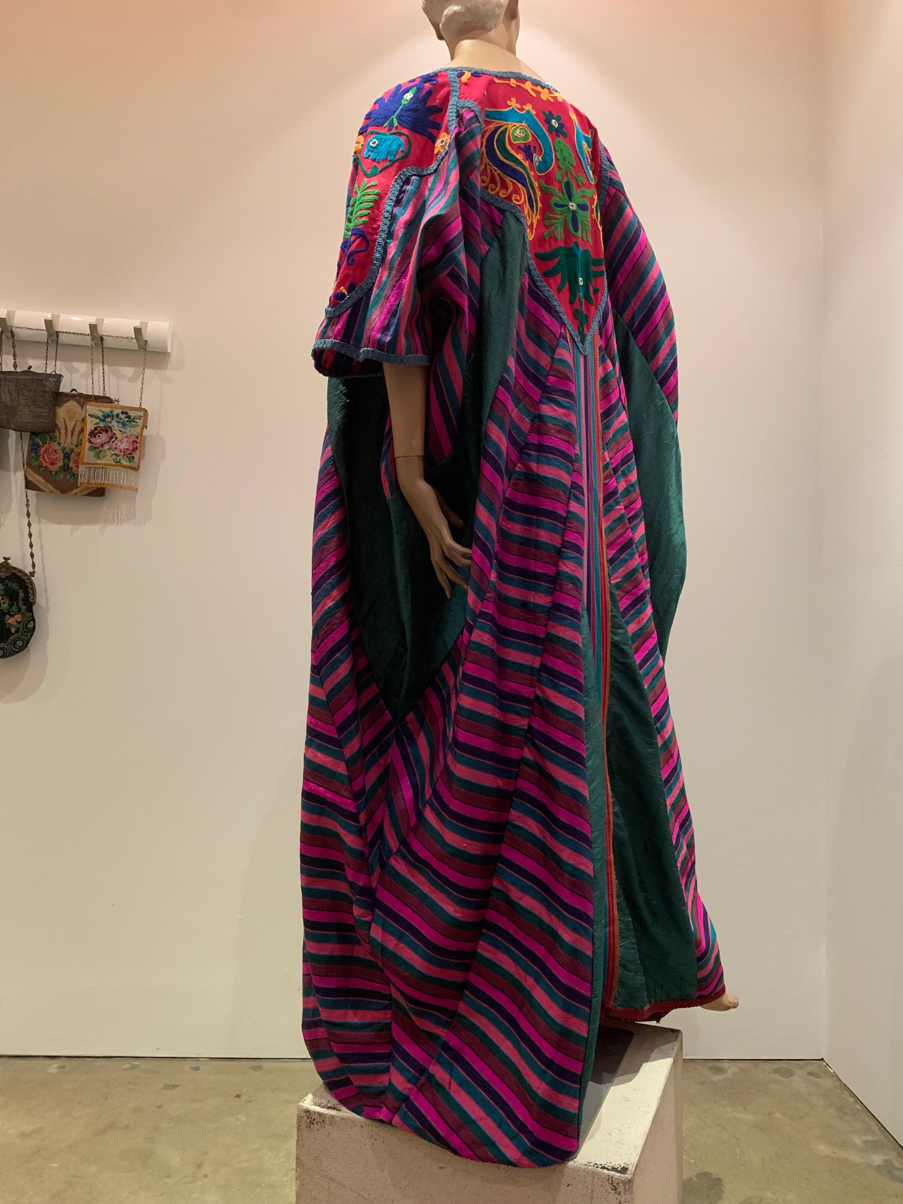 Torso Creations Caftan Of Mexican Embroidered Cotton & Striped Thai Silk 3