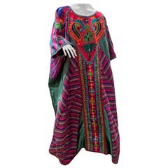 Torso Creations Caftan Of Mexican Embroidered Cotton & Striped Thai Silk