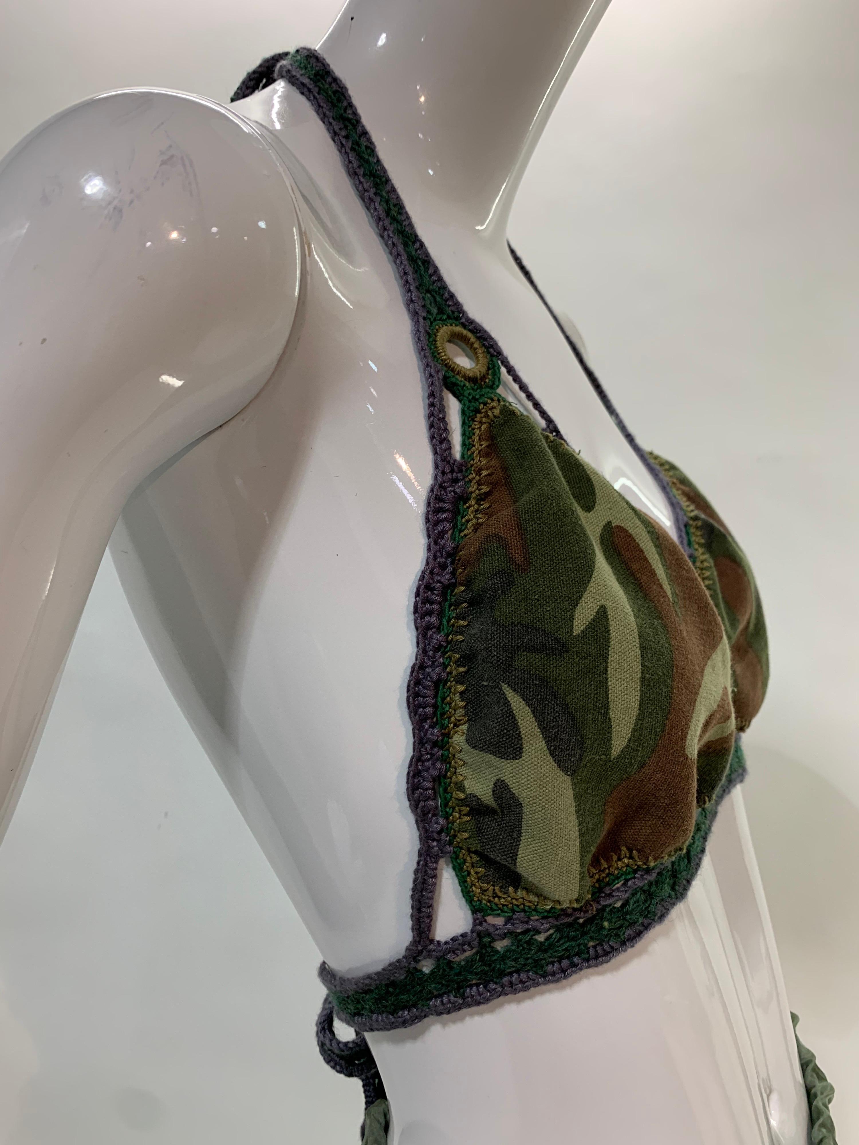 Torso Creations Camo Print Cotton & Hand-Crochet Halter Bralette  In New Condition For Sale In Gresham, OR