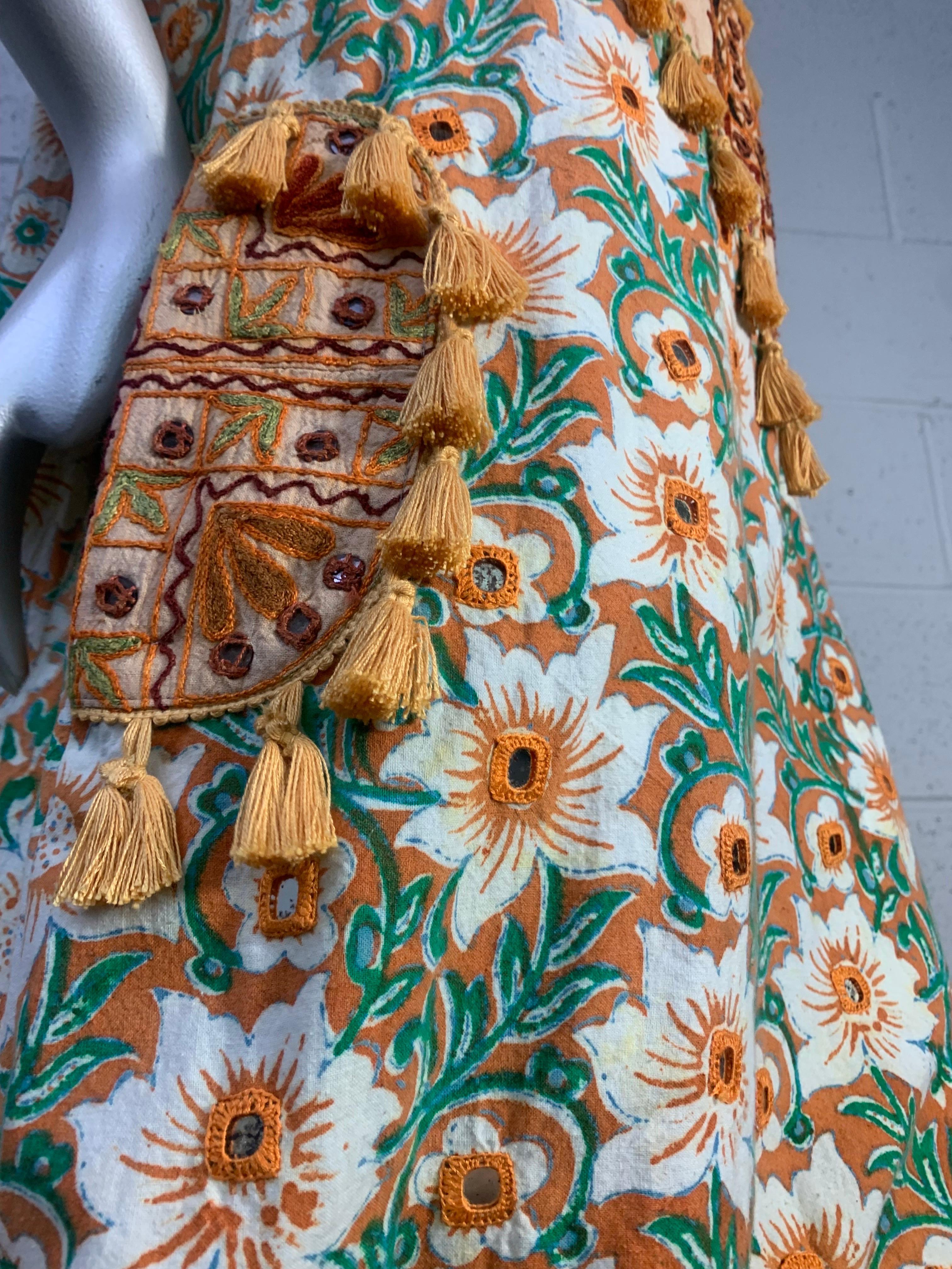 Torso Creations Cotton Lily Print Resort Dress w Mirror Tile and Tassel Fringe 11