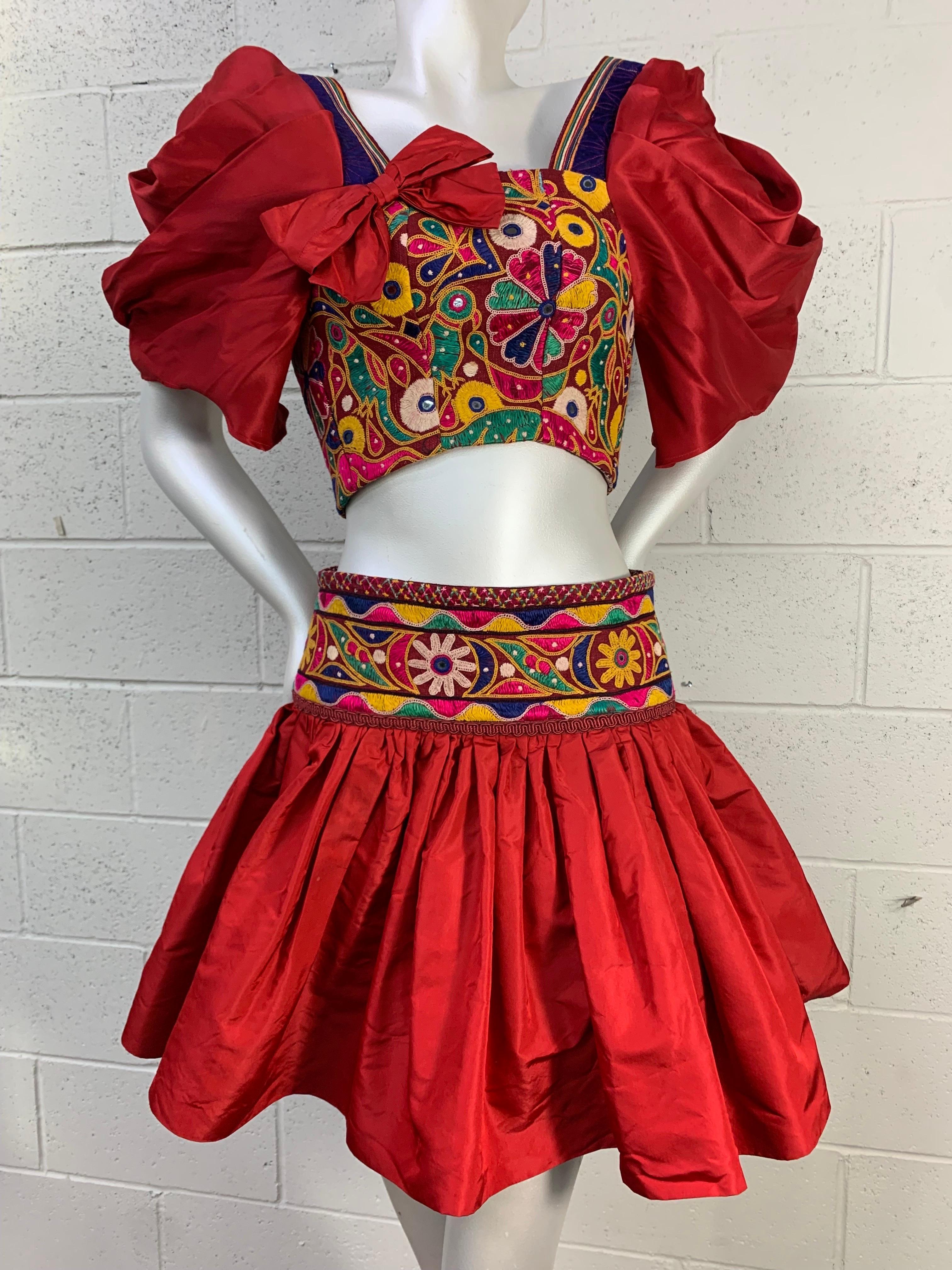 Torso Creations Crimson Silk Taffeta Mini Skirt & Corset-Style Blouse Ensemble  For Sale 3