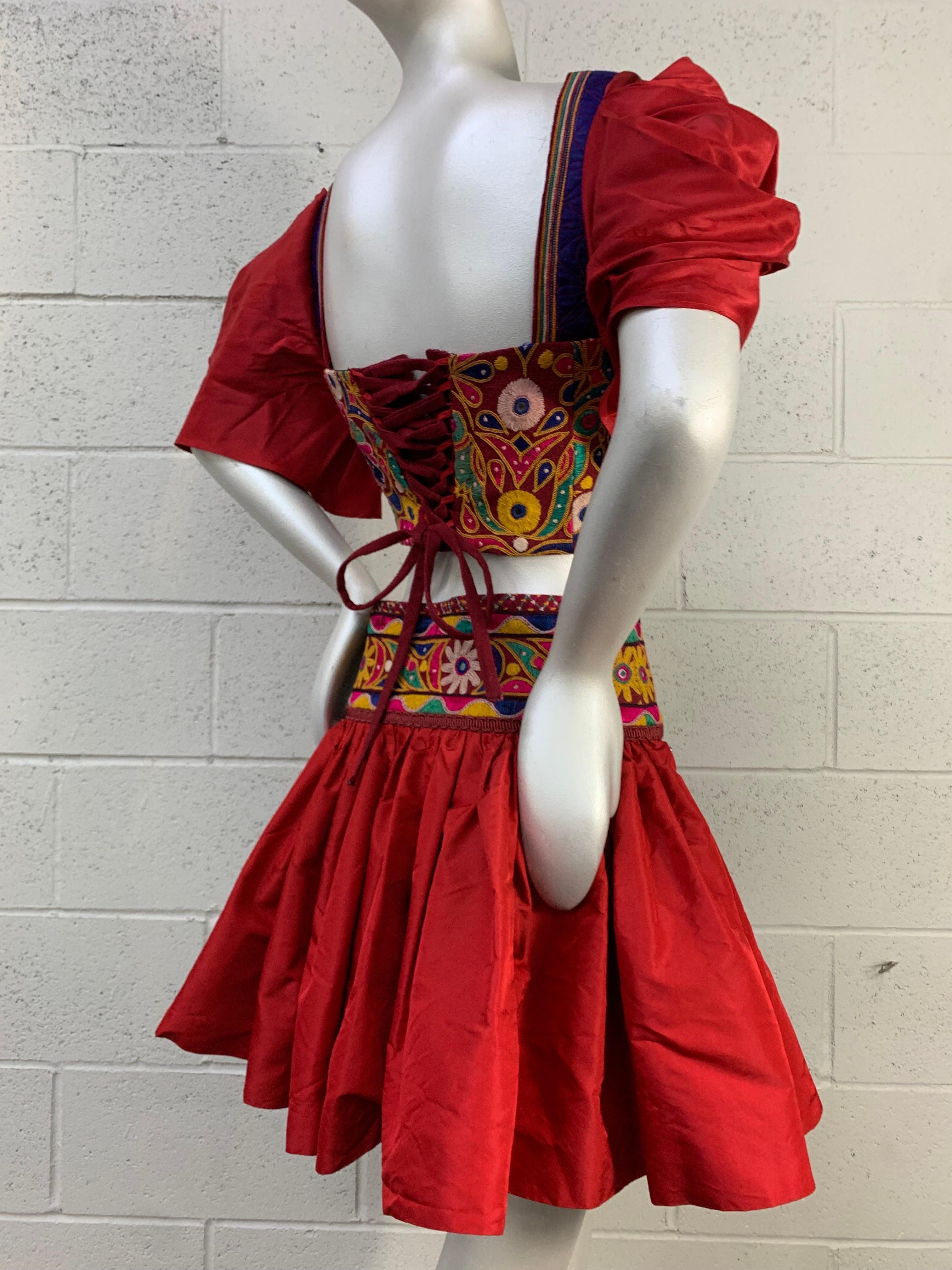 Torso Creations Crimson Silk Taffeta Mini Skirt & Corset-Style Blouse Ensemble  For Sale 6