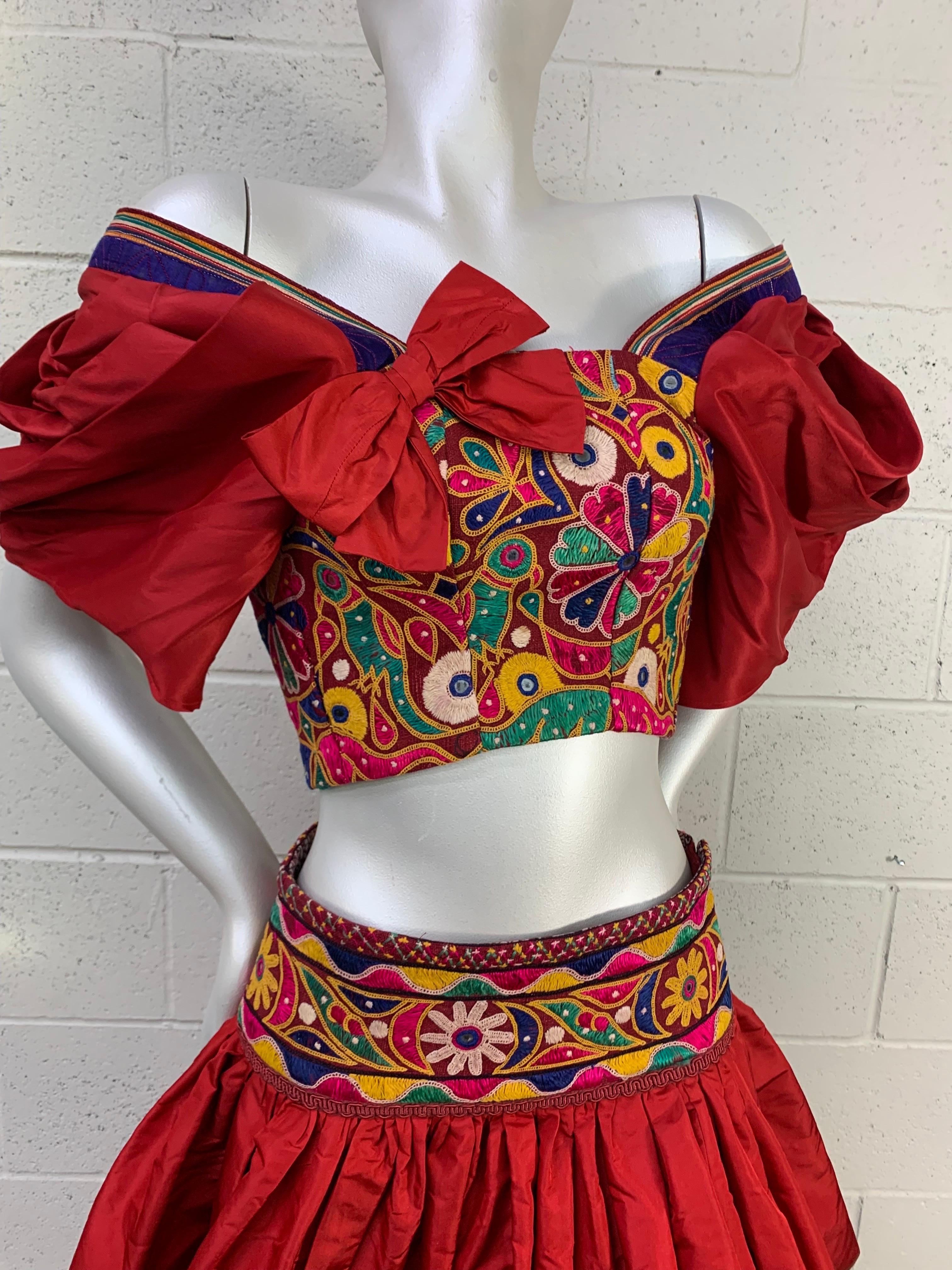 Torso Creations Crimson Silk Taffeta Mini Skirt & Corset-Style Blouse Ensemble  For Sale 9