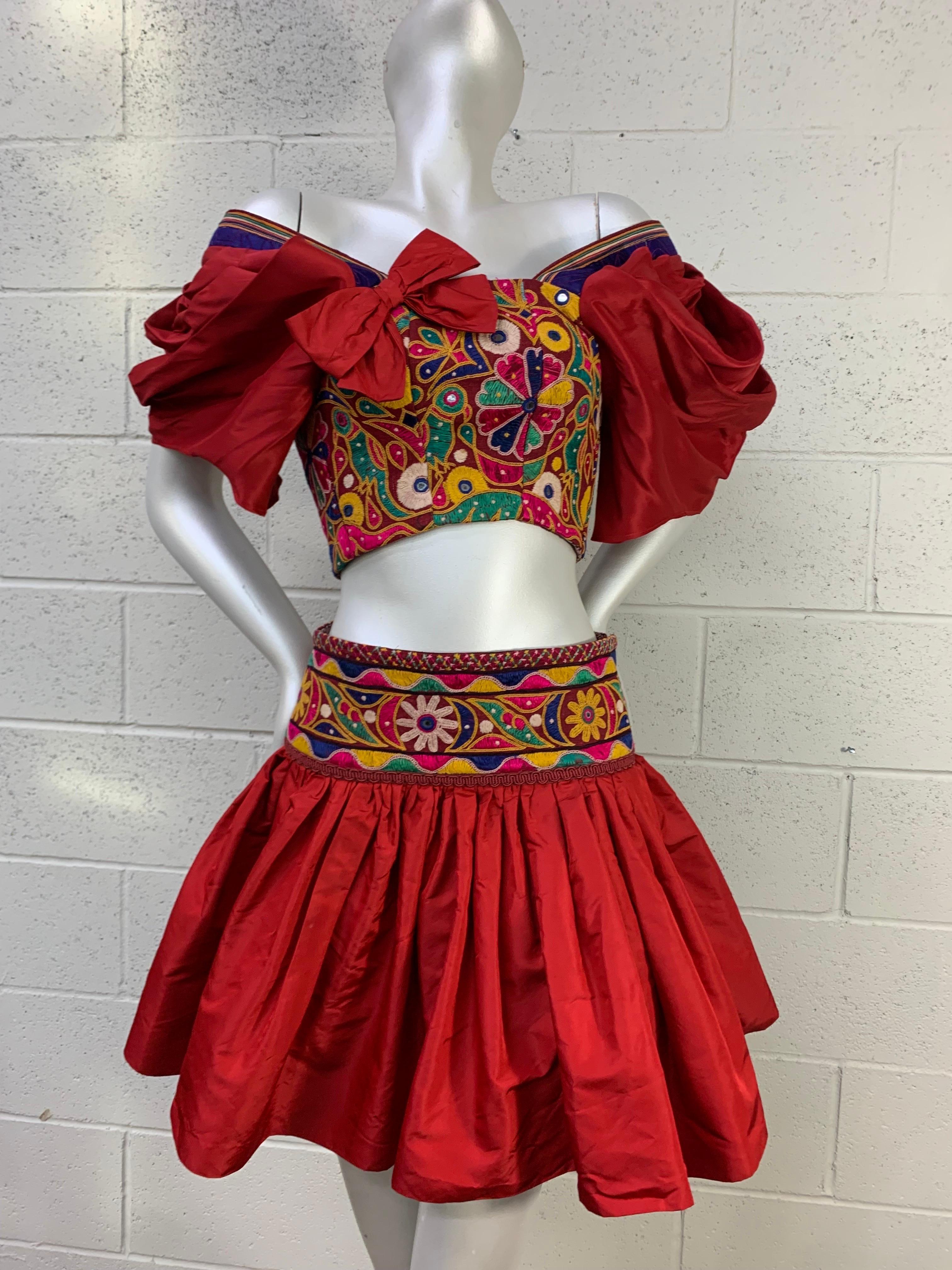 Torso Creations Crimson Silk Taffeta Mini Skirt & Corset-Style Blouse Ensemble  For Sale 10