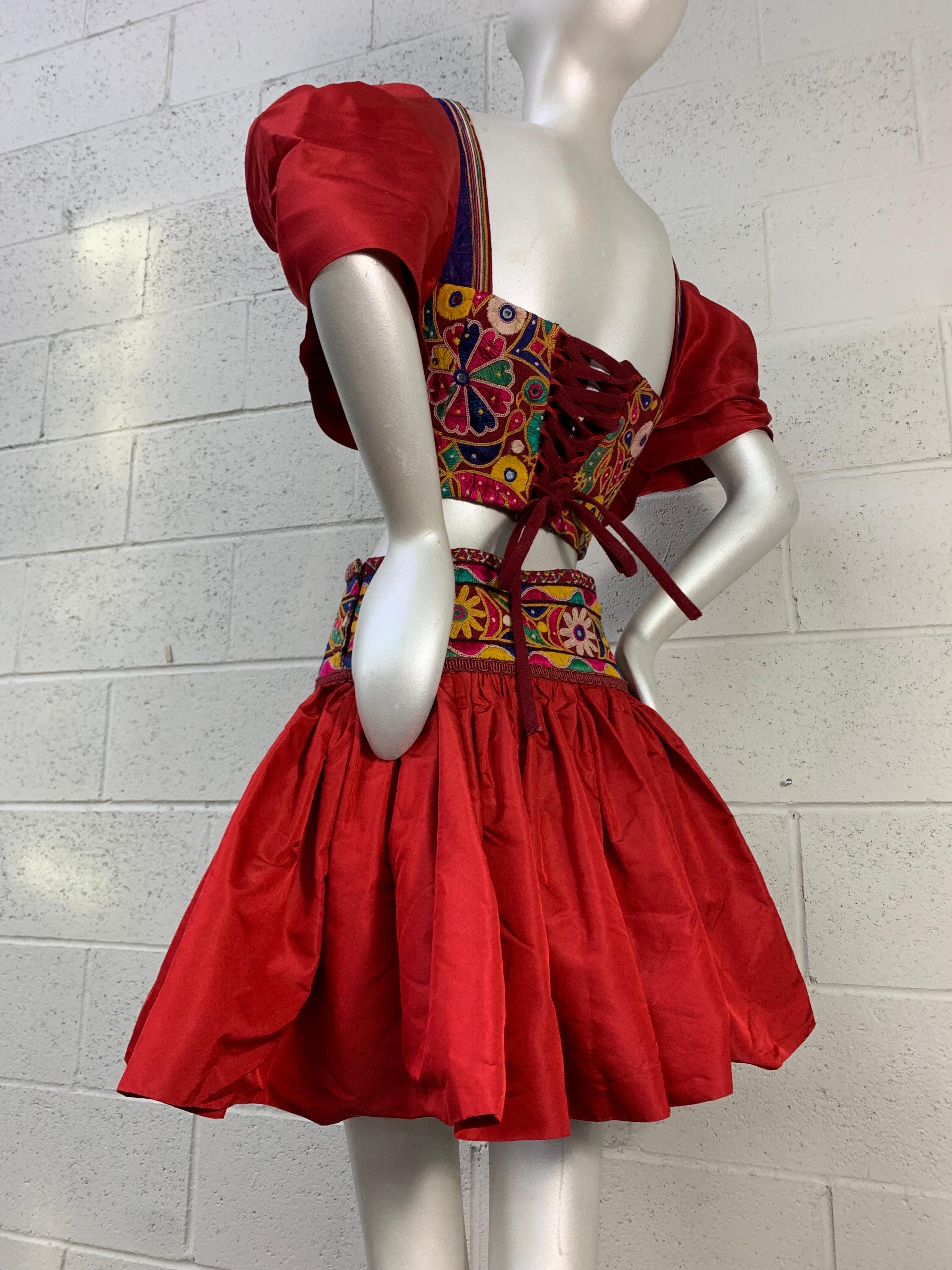 Women's Torso Creations Crimson Silk Taffeta Mini Skirt & Corset-Style Blouse Ensemble  For Sale